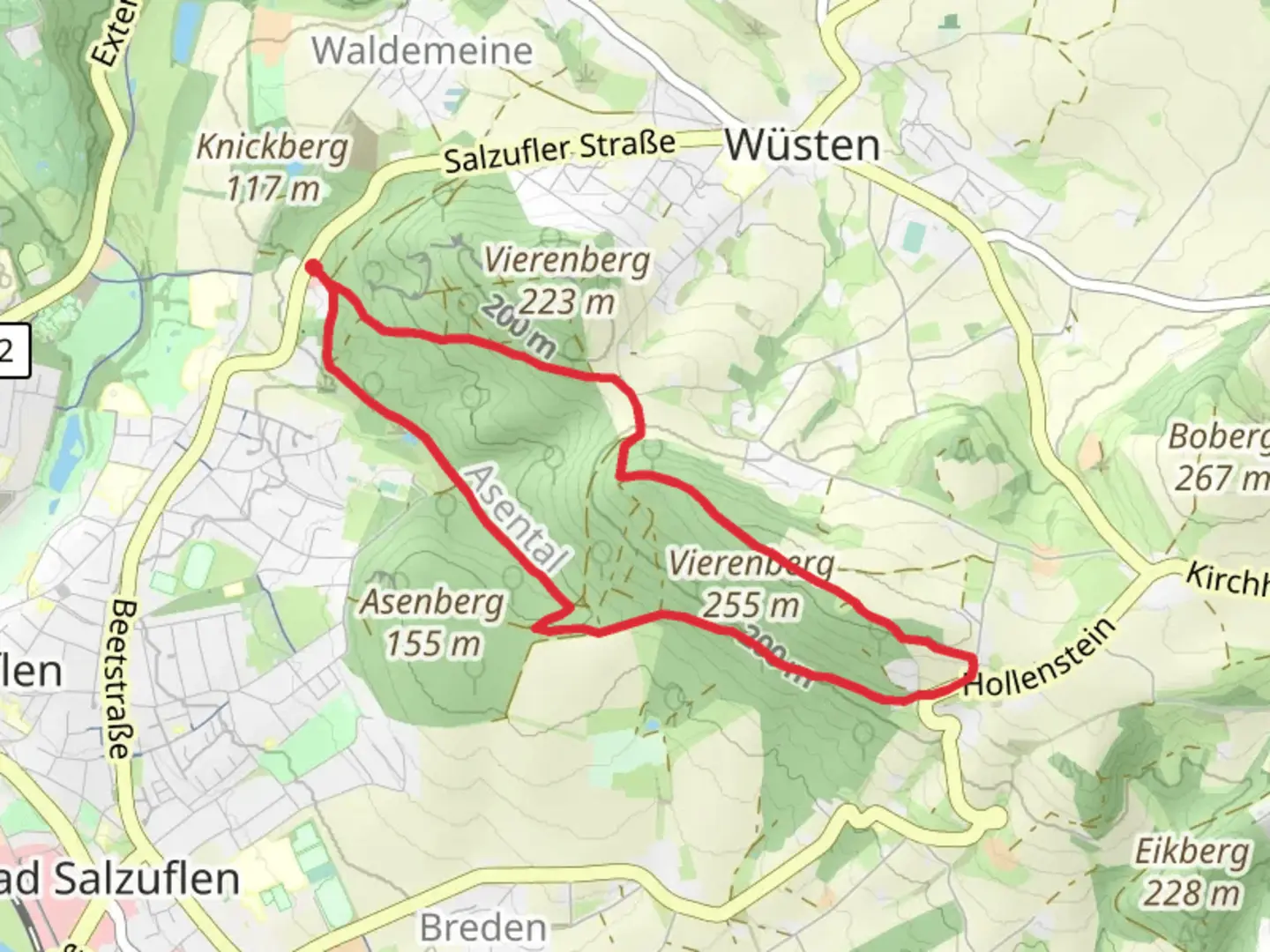 An image depicting the trail Salzufler Stadtwald via Heuweg and its surrounding area.