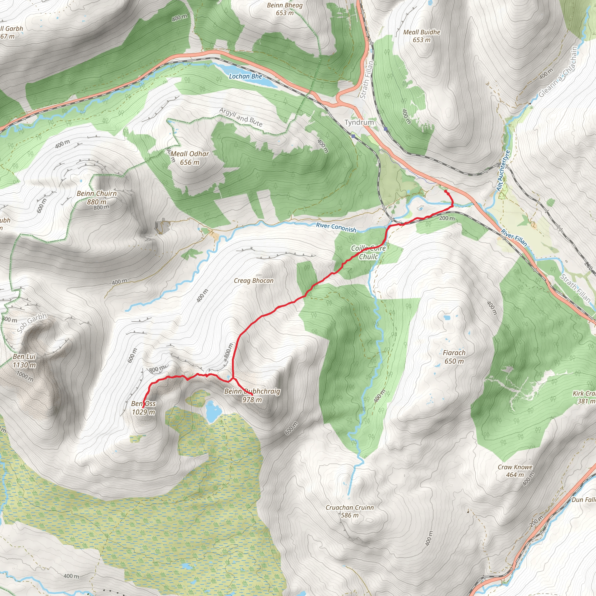 Beinn Dubhchraig and Ben Oss from Dalrigh mobile static map