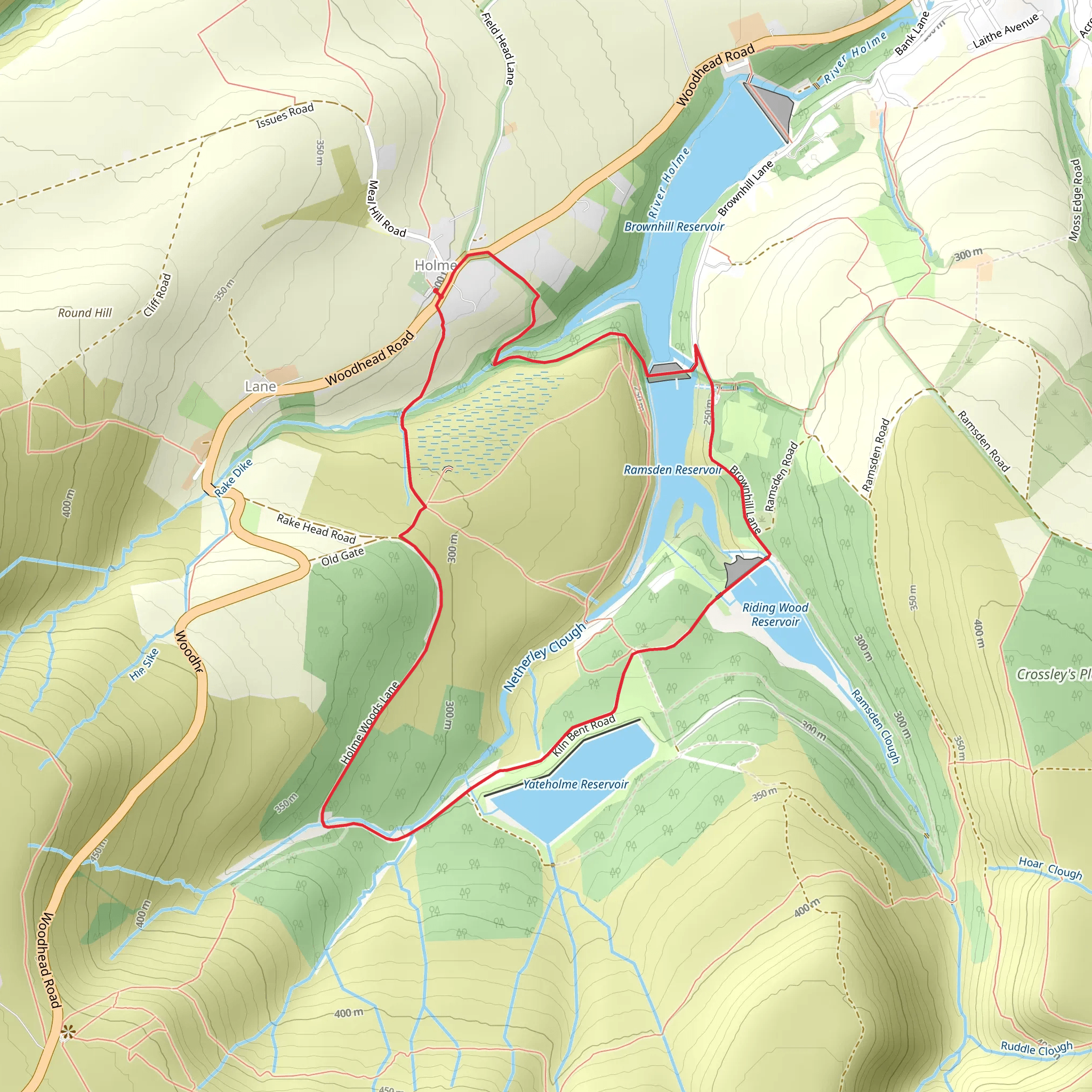 Yateholme Reservoir and Ramsden Reservoir Loop mobile static map