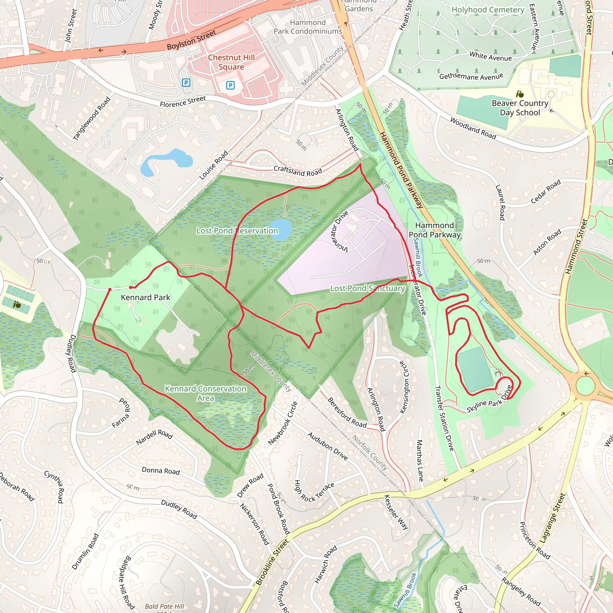 Lost Pond Conservation Area and Skyline Park Loop mobile static map