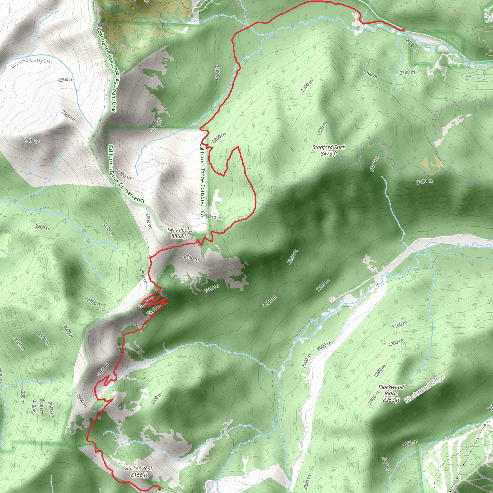 Tahoe Rim Trail from Barker Pass to Ward Creek Boulevard mobile static map