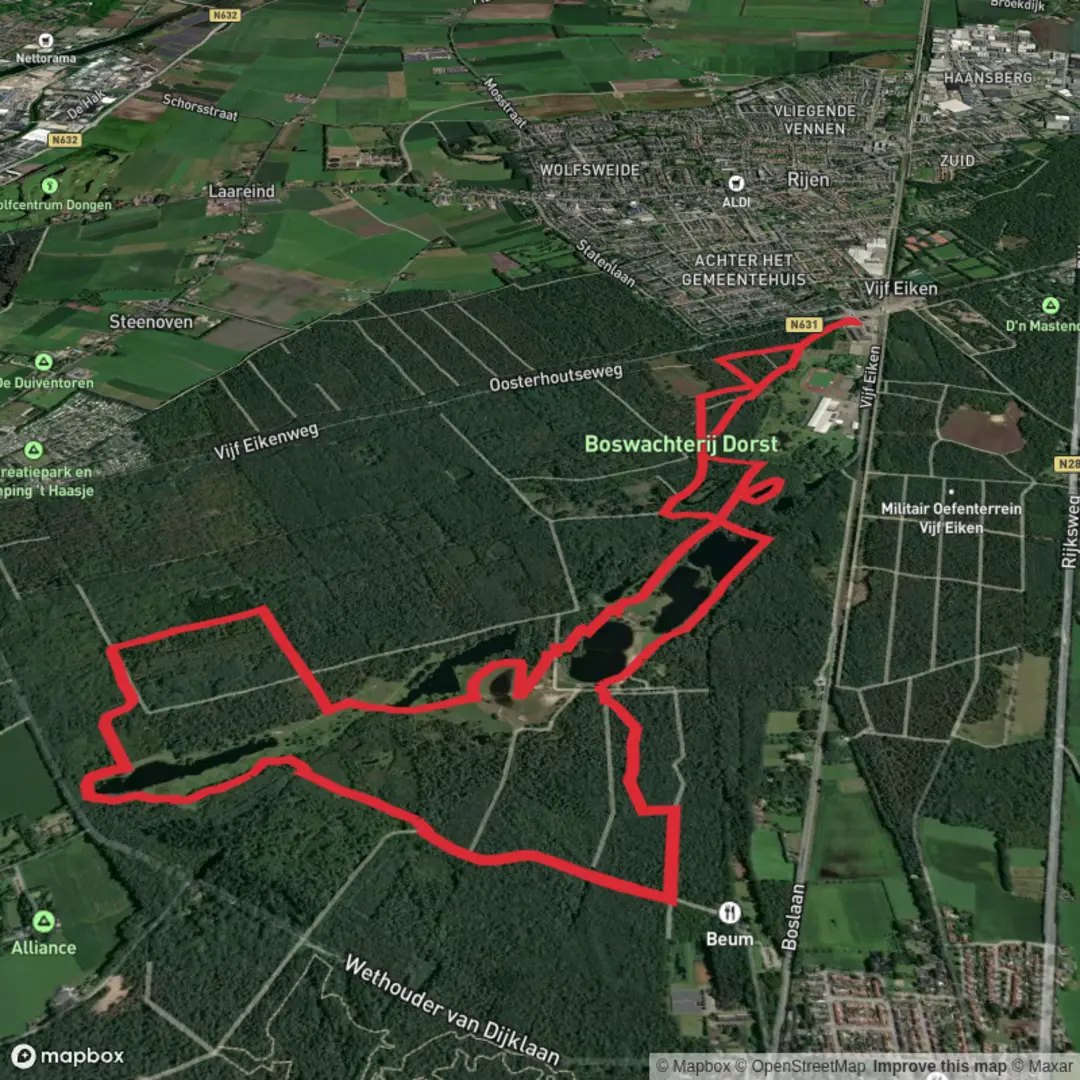An image depicting the trail Roeivijver, Oude Zwemplas and Nieuwe Leemputten Loop and its surrounding area.