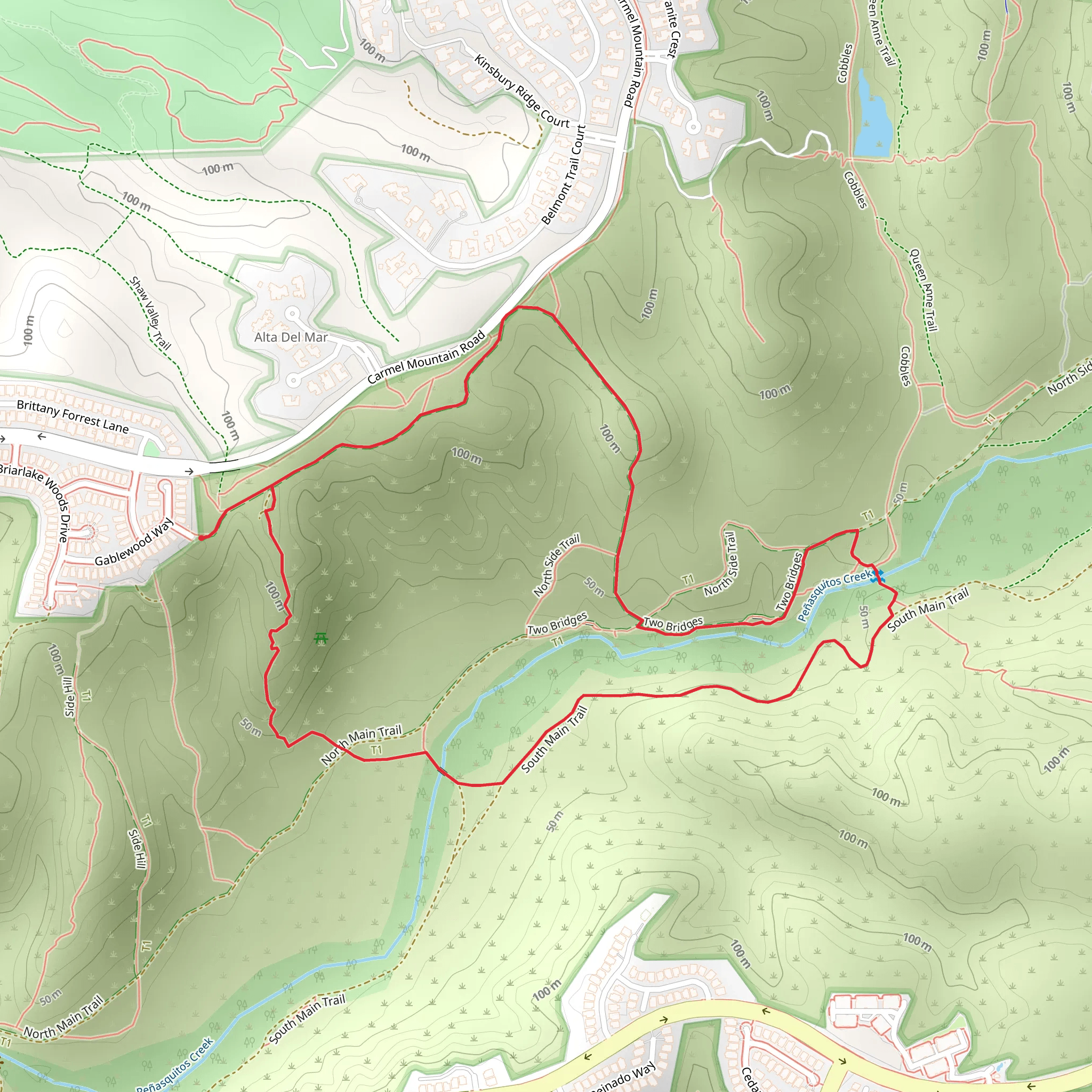 North Side, Two Bridges and South Main Loop Trail mobile static map