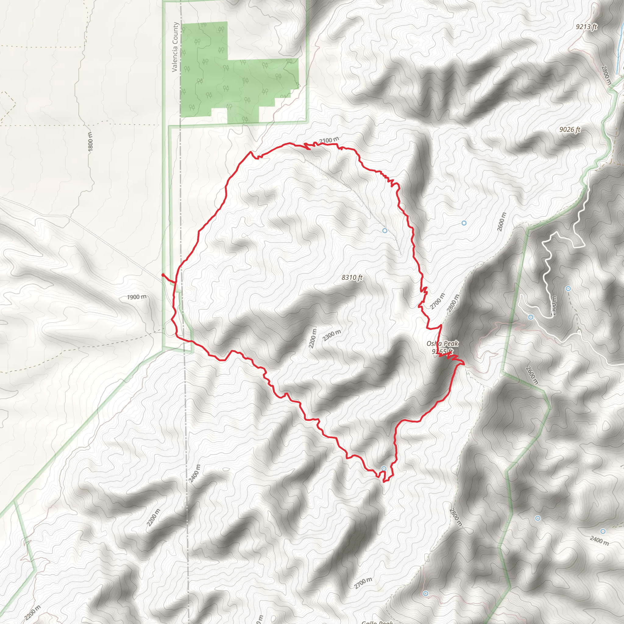 Osha Peak via Trigo Canyon Trail and Osha Loop Trail mobile static map