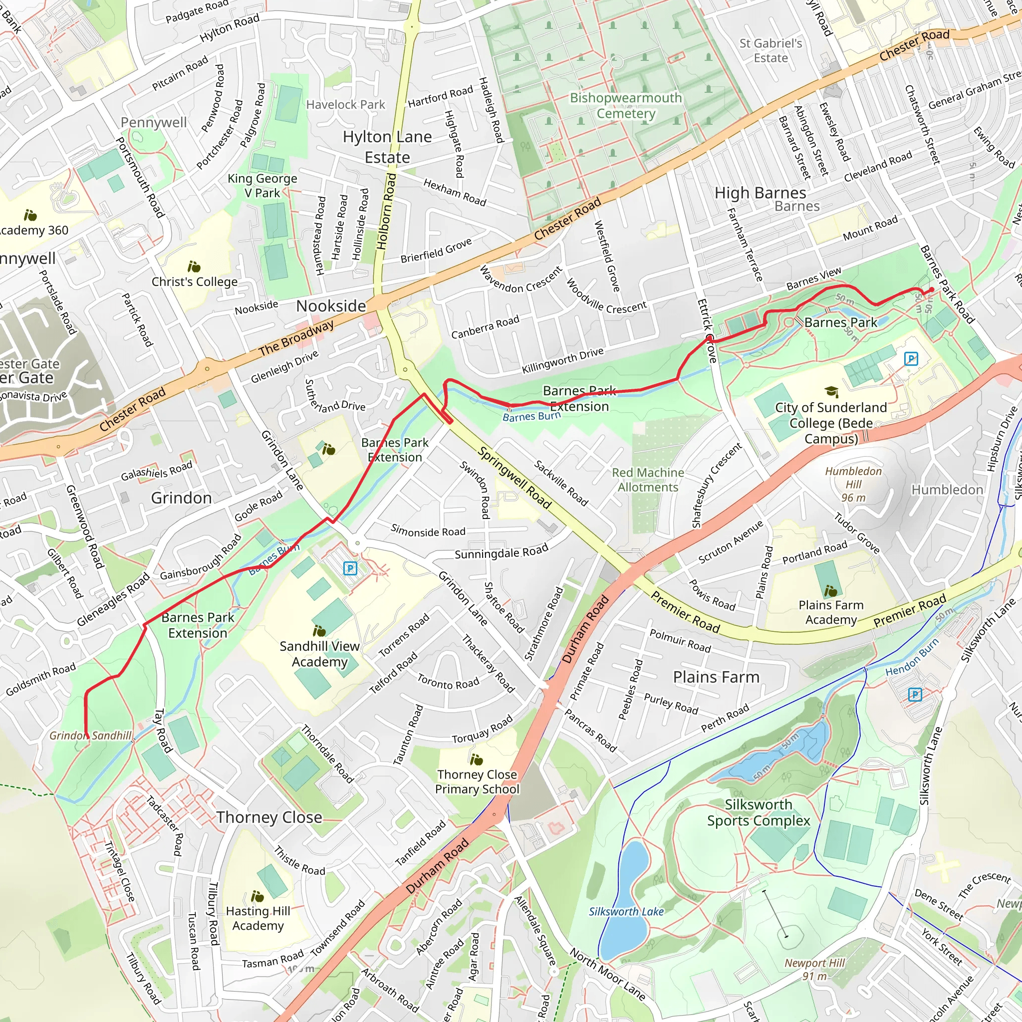 Barnes Park Extension and Grindon Sandhill Walk mobile static map