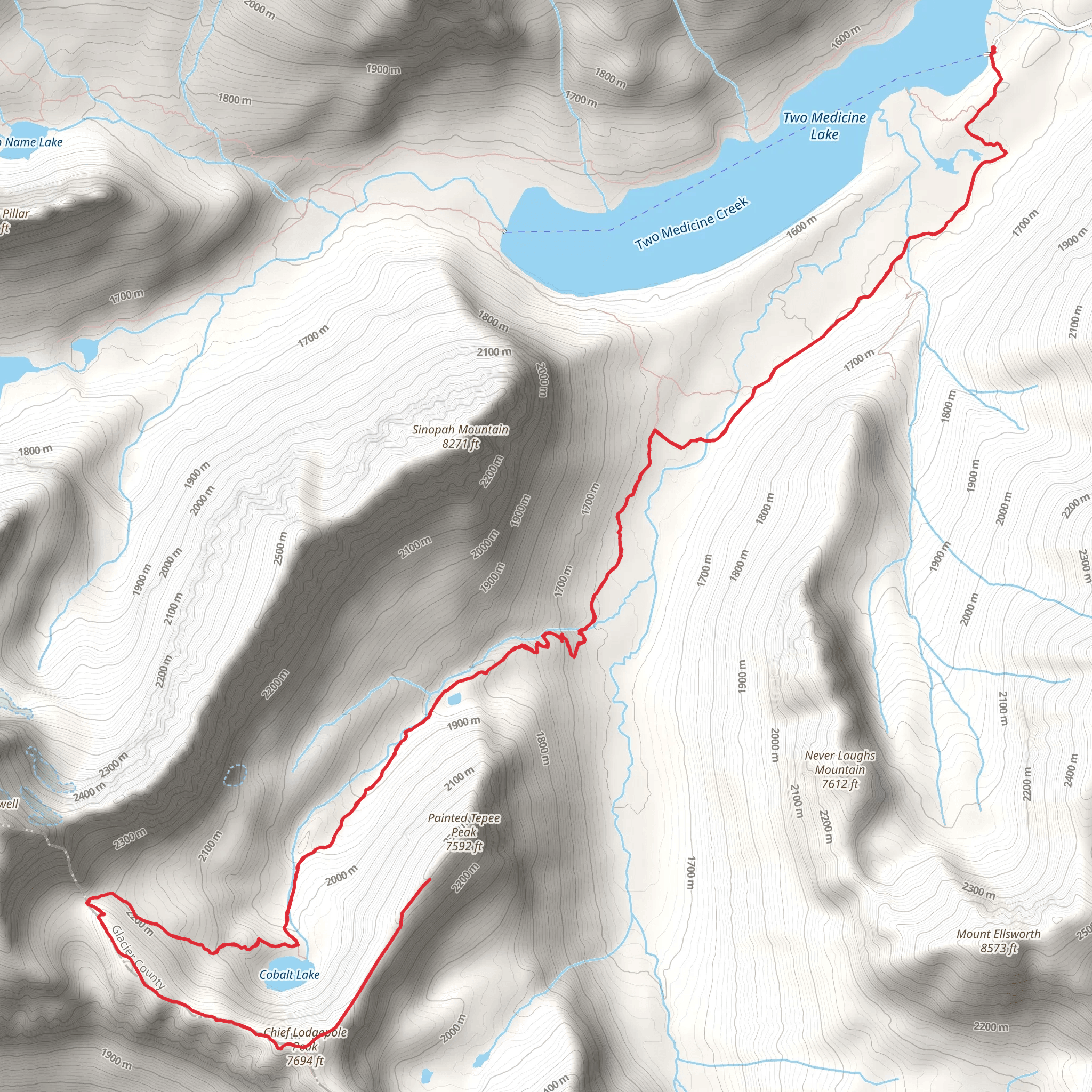Painted Tepee Peak, Chief Lodgepole Peak and Cobalt Lake via Two Medicine Pass mobile static map