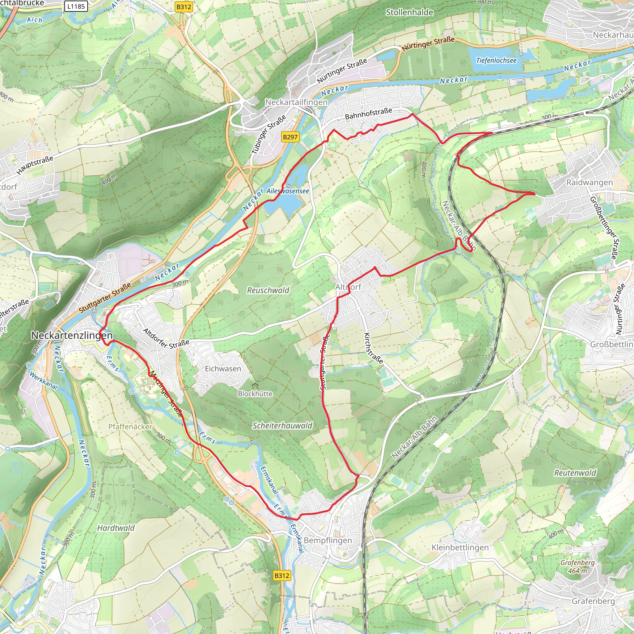 Altdorf and Neckartenzlingen Loop via Scheiterhauwald mobile static map