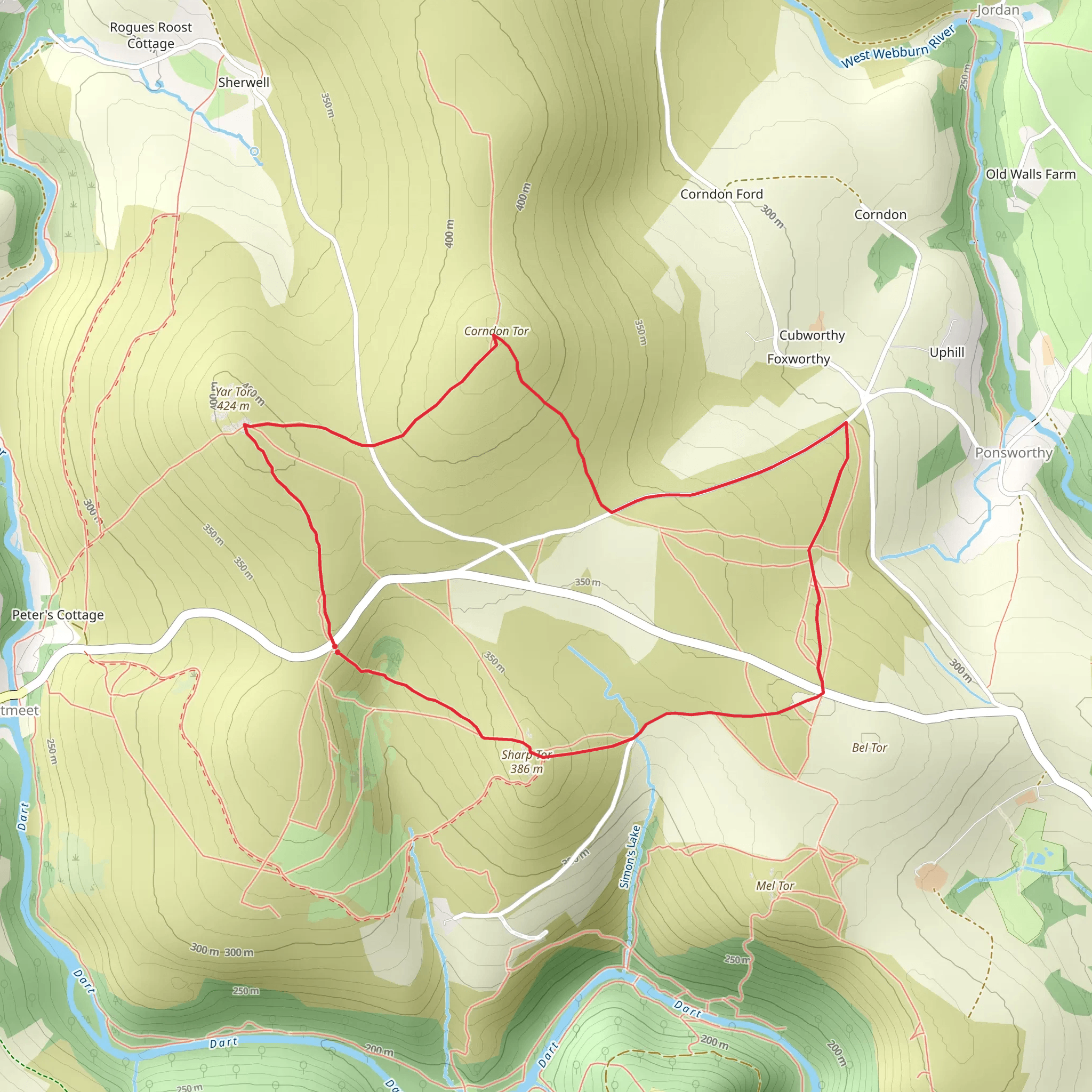 Sharp Tor - Corndon Tor and Yar Tor Circular mobile static map