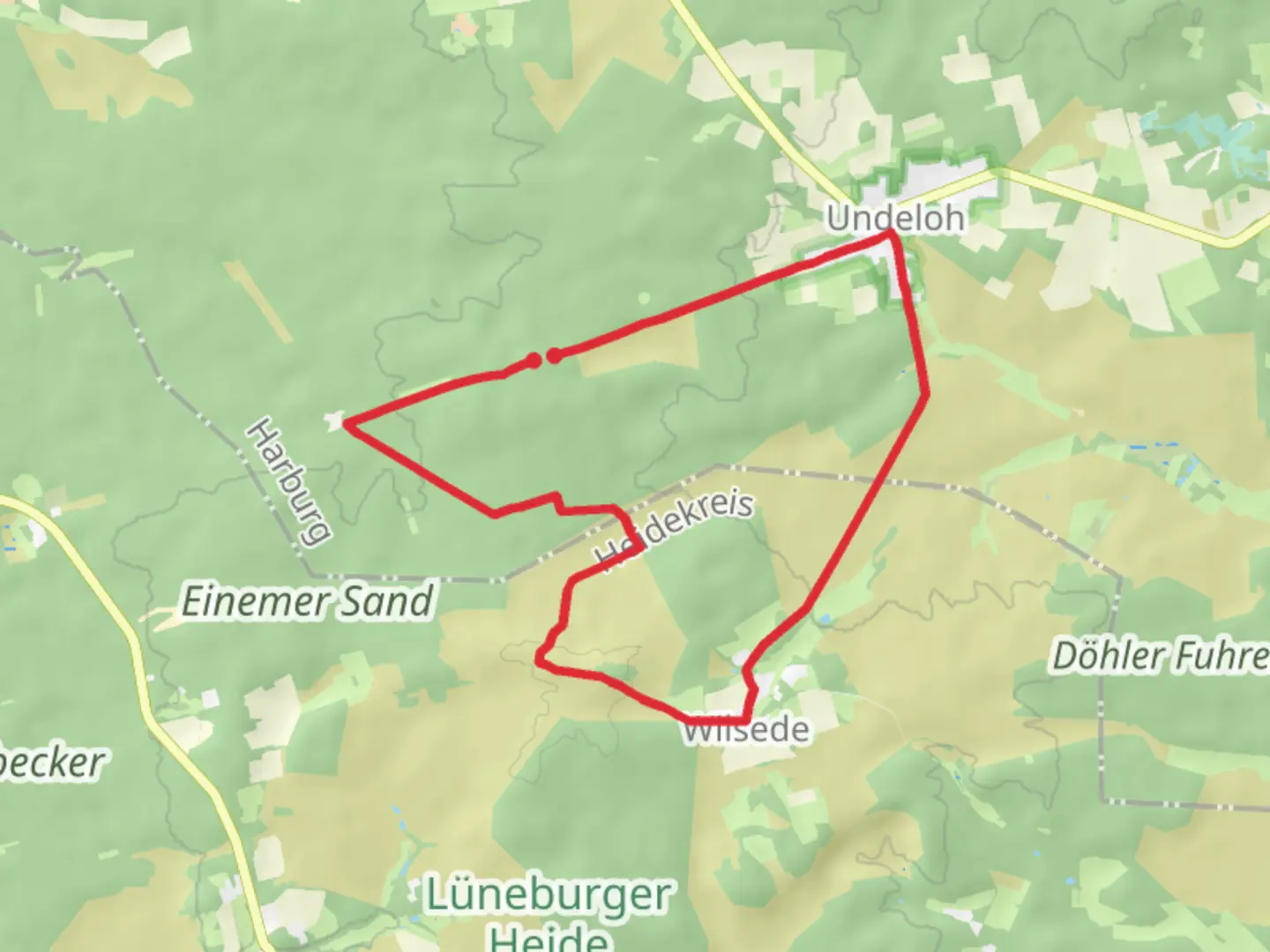 An image depicting the trail Undeloh Loop and its surrounding area.