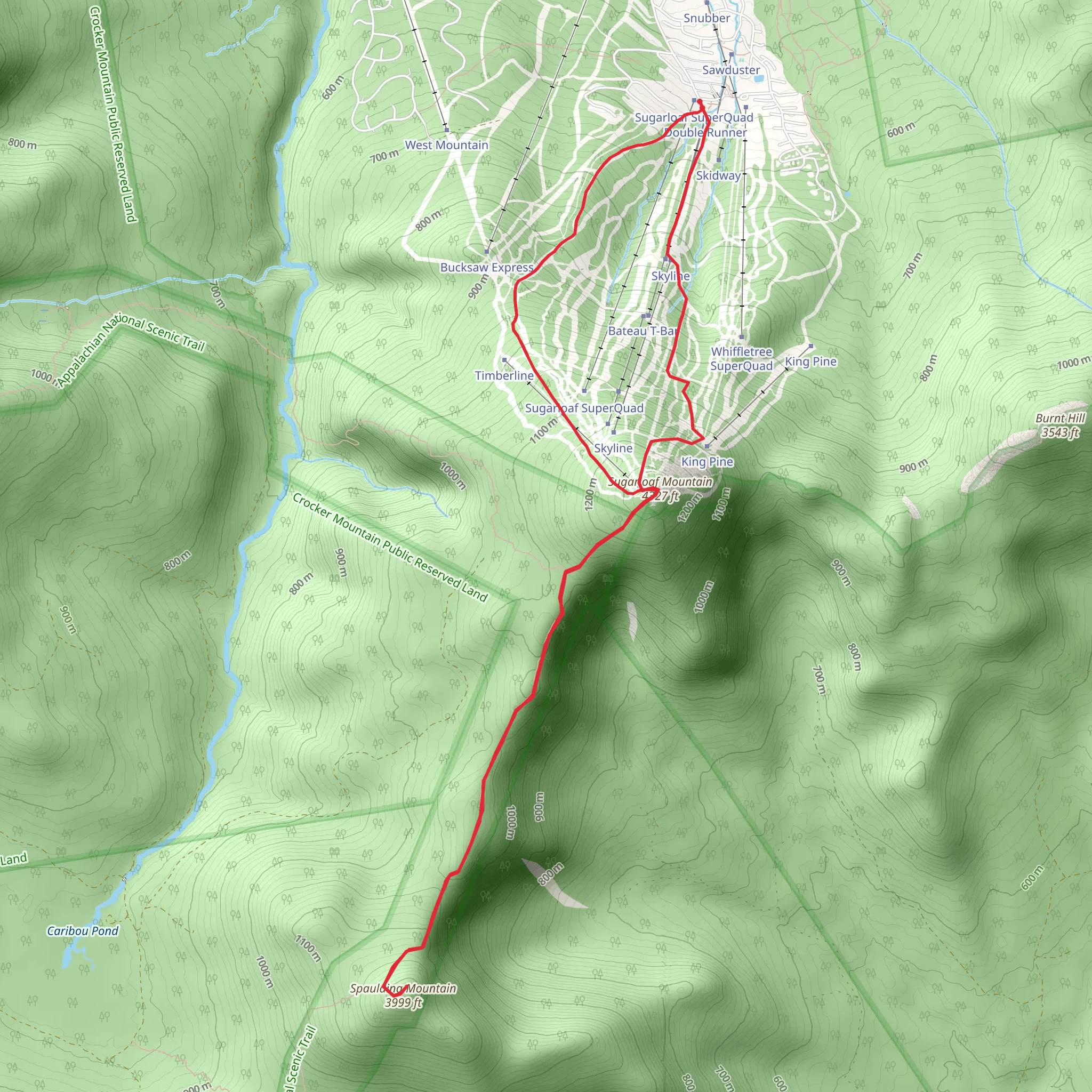 Sugarloaf Mountain and Spaulding Mountain via Carriage Trail mobile static map