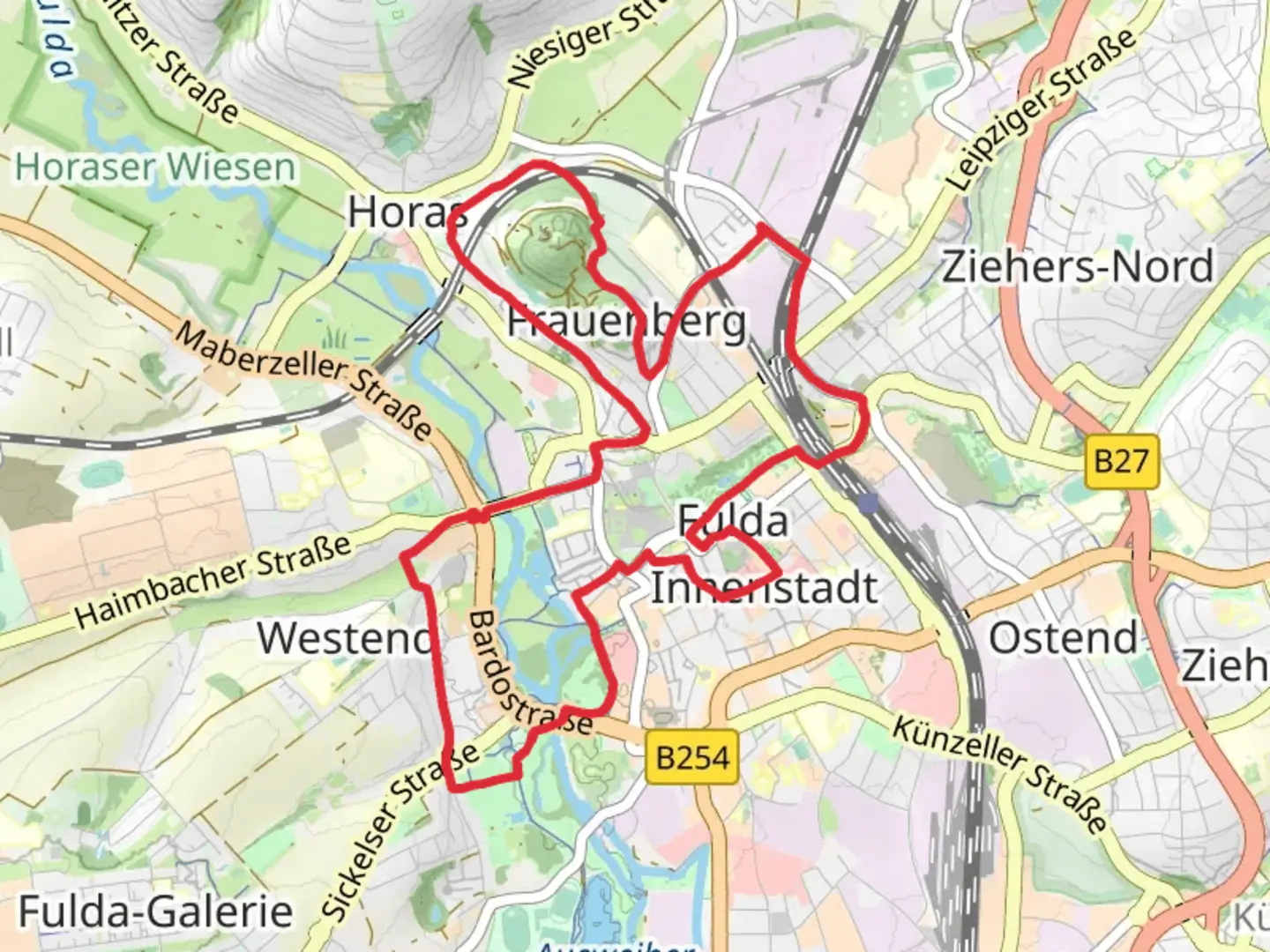 An image depicting the trail Fulda and Kalvarienberg Loop and its surrounding area.