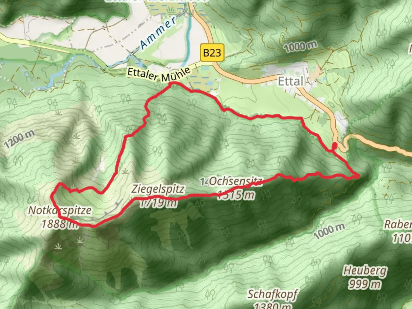 An image depicting the trail Ochsensitz, Ziegelspitz and Notkarspitze Peak Loop viab and its surrounding area.