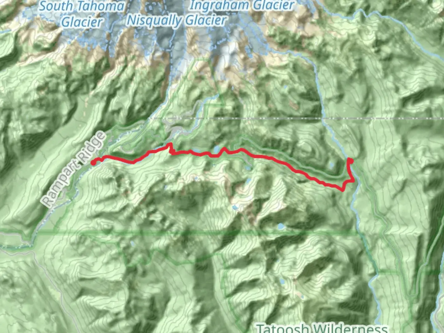 An image depicting the trail Wonderland Trail from Stevens Canyon Road and its surrounding area.