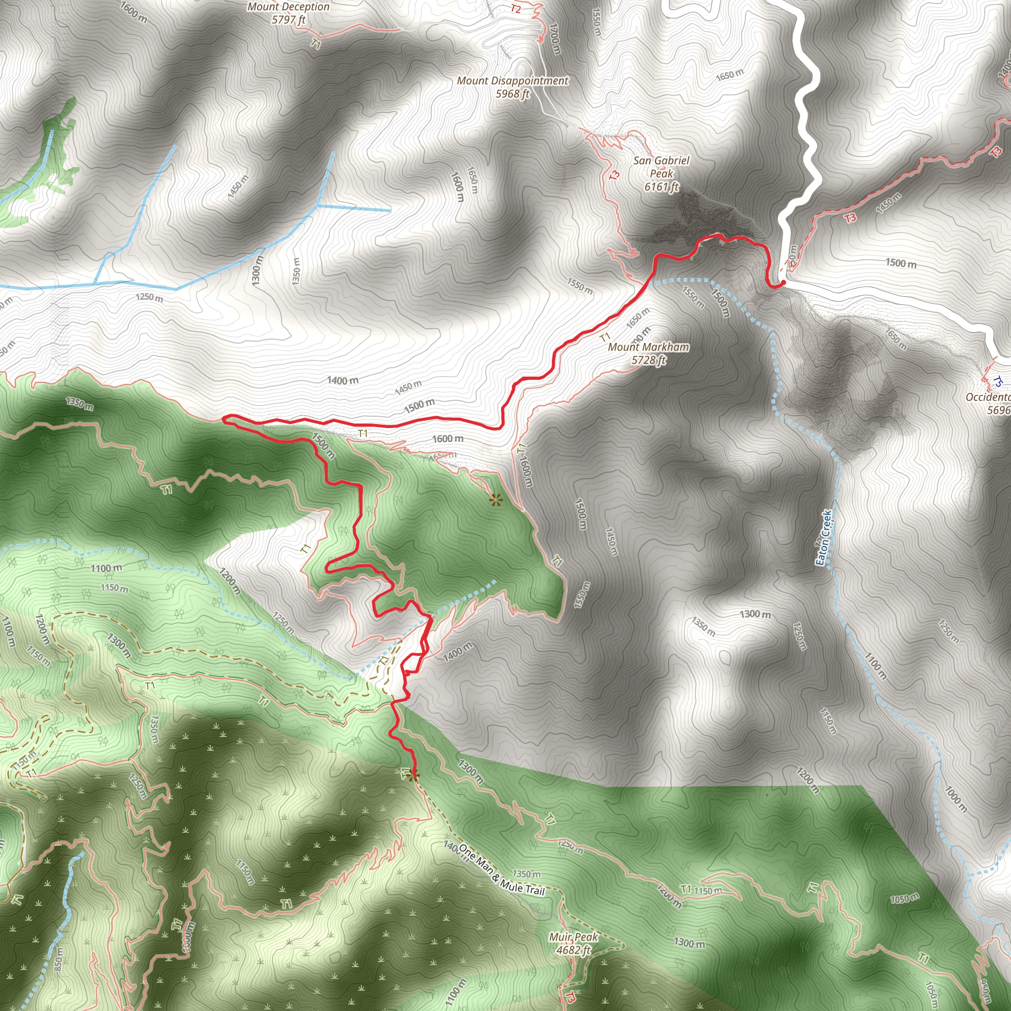 Mount Lowe Motorway Trail from Eaton Saddle mobile static map