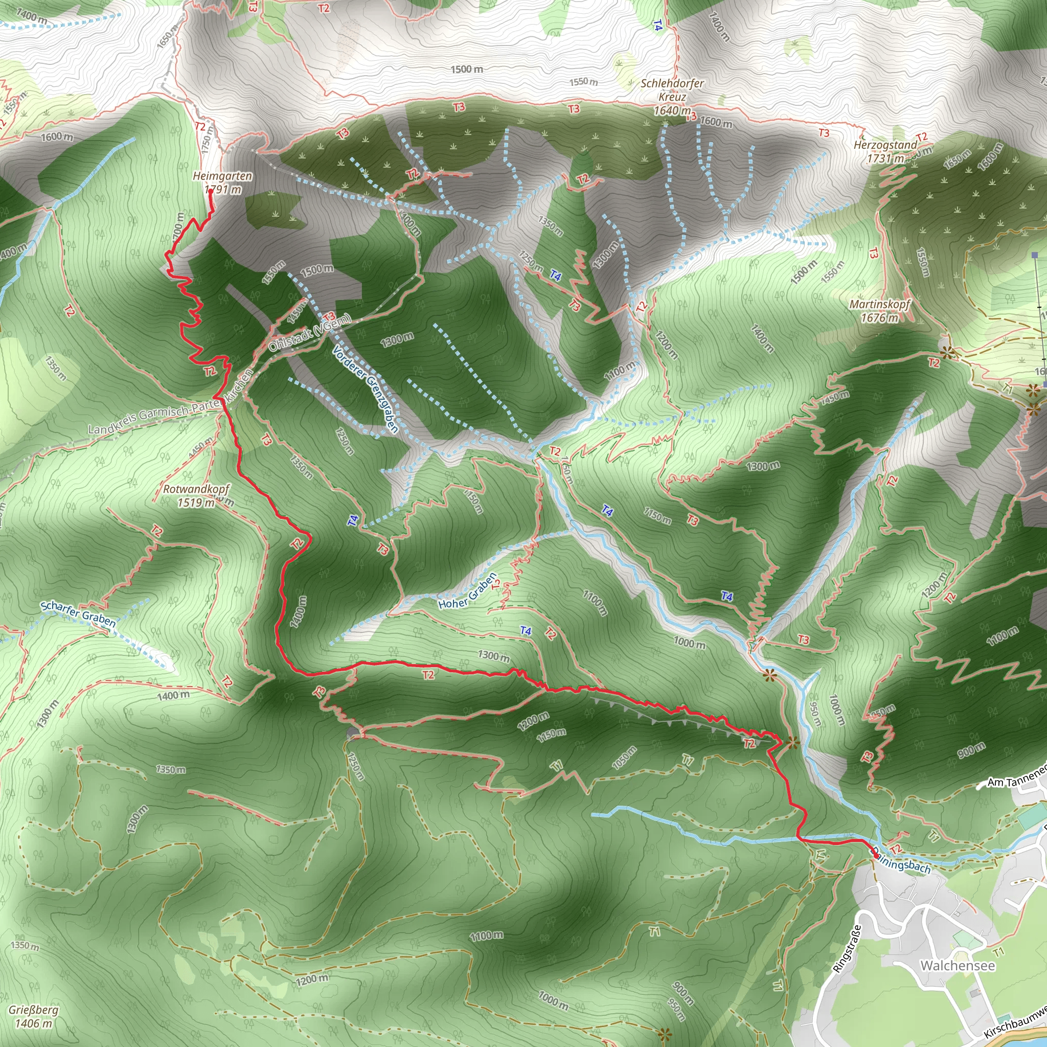 Weisser Schrofen to Whs Heimgartenhuette via Wanderweg Blau mobile static map
