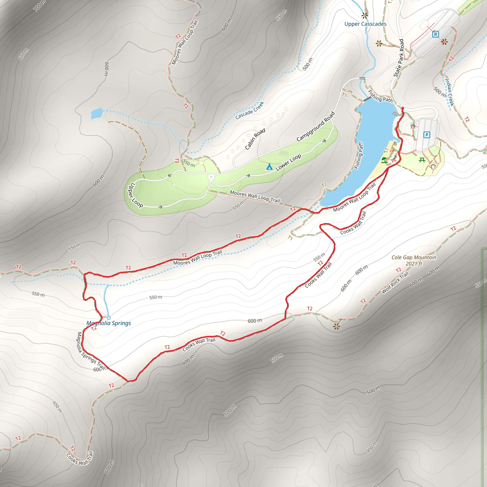 Moores Wall, Magnolia Springs and Cooks Wall Loop Trail mobile static map