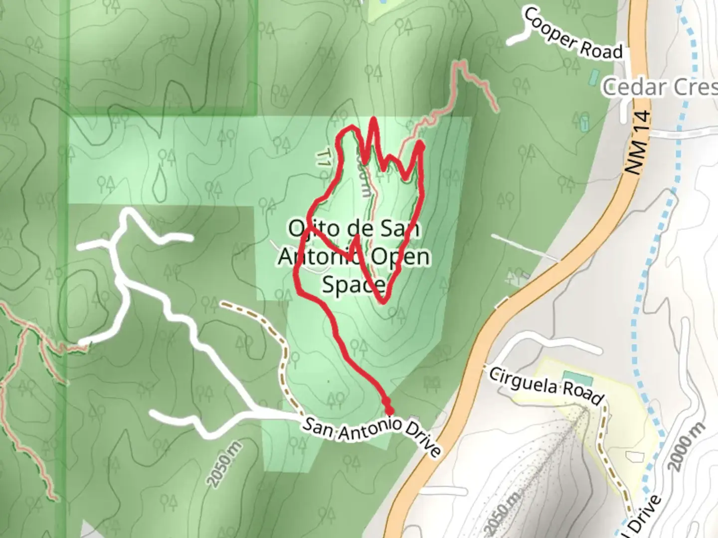 An image depicting the trail Ojito de San Antonio Open Space Loop and its surrounding area.