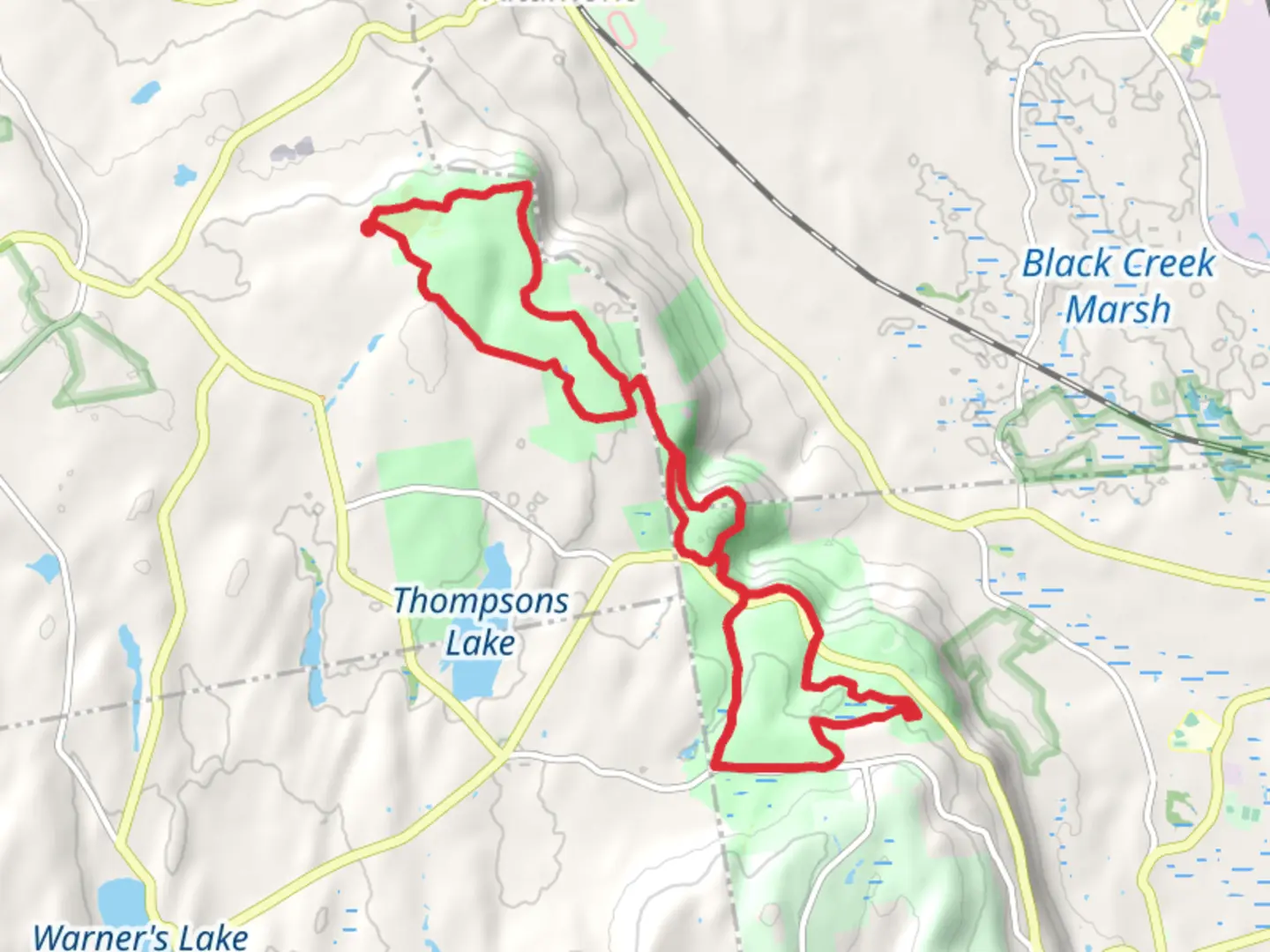 An image depicting the trail Indian Ladder, Mine Lot Falls Loop via Long Path and Perimeter Yellow Trail and its surrounding area.
