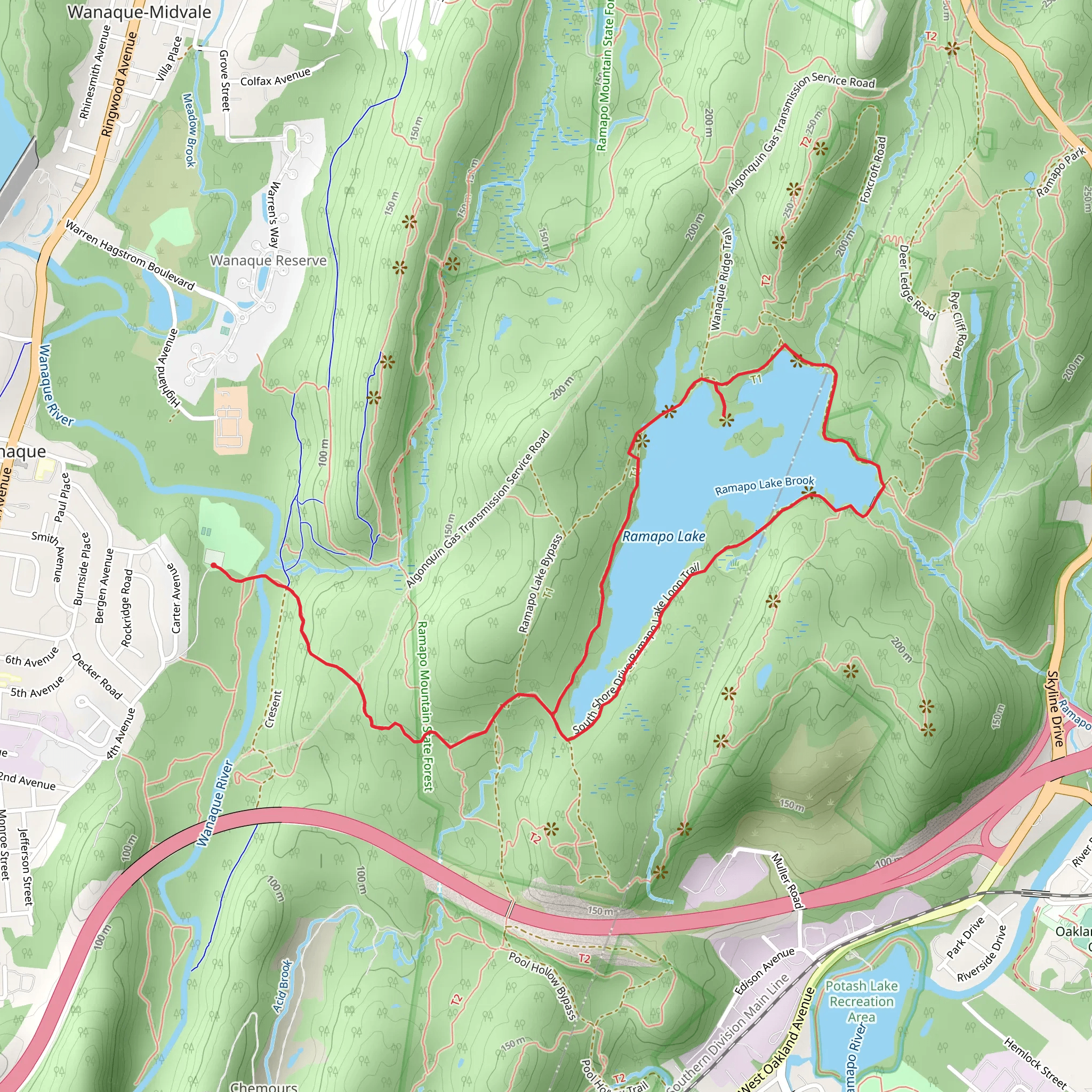 Ramapo Lake Loop from Bach Beach Park mobile static map