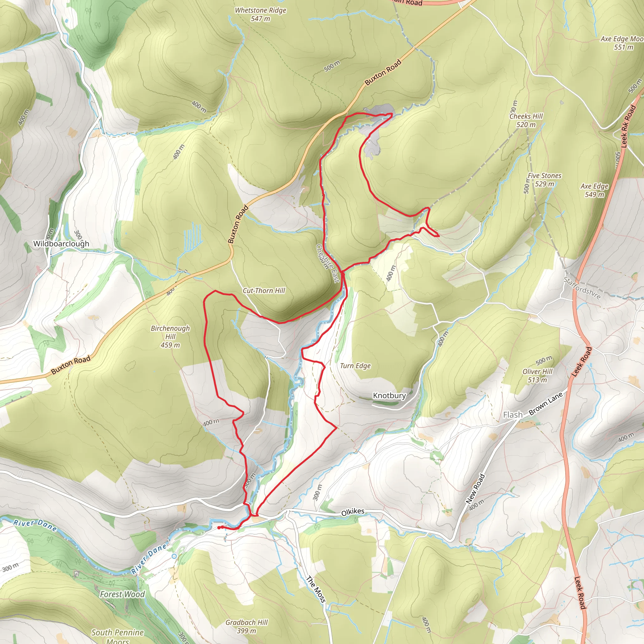three shires head from gradbach mobile static map