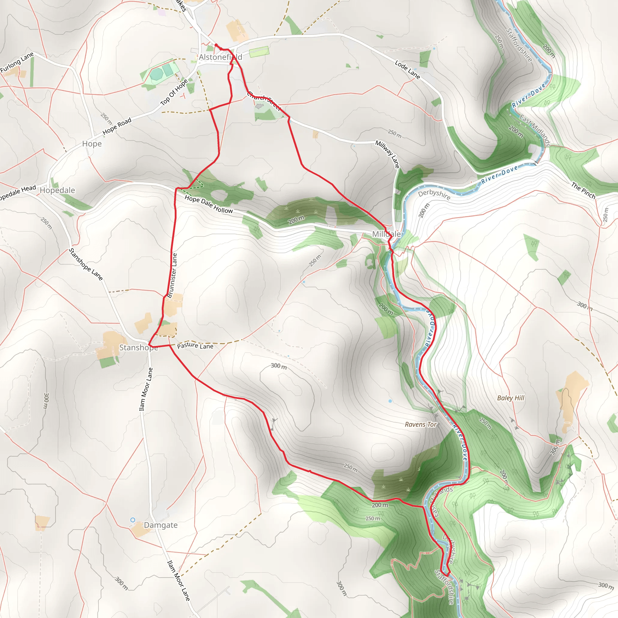 Milldale and Hall Dale from Alstonefield mobile static map