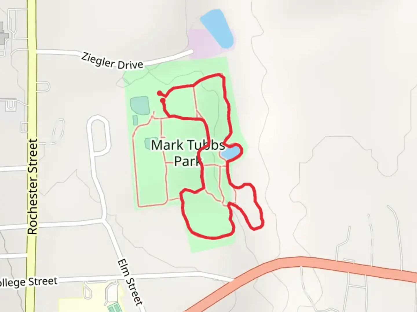 An image depicting the trail Mark Tubbs Park Loop and its surrounding area.
