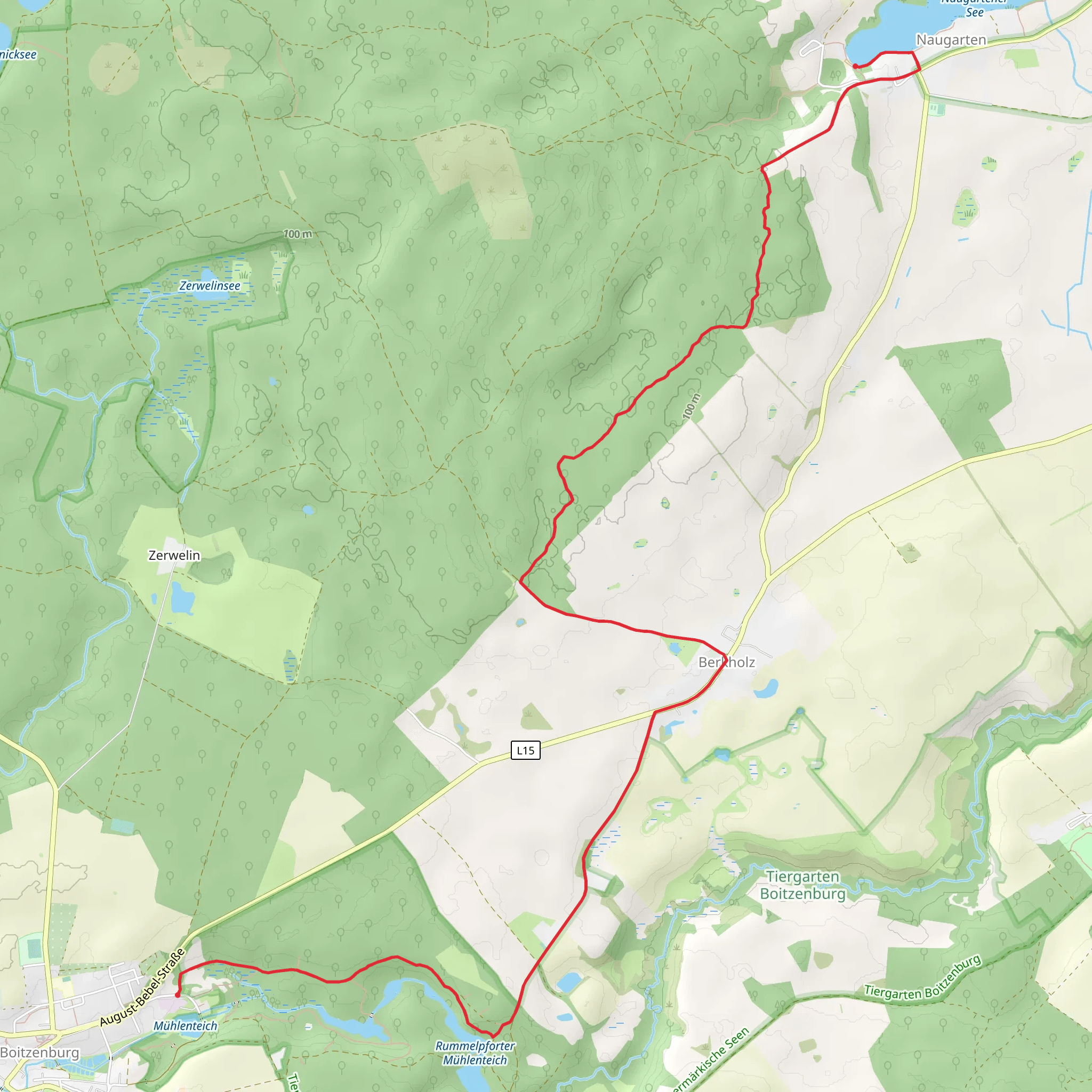 Boitzenburg to Naugarten via Rummelpforter Muehlenteich mobile static map