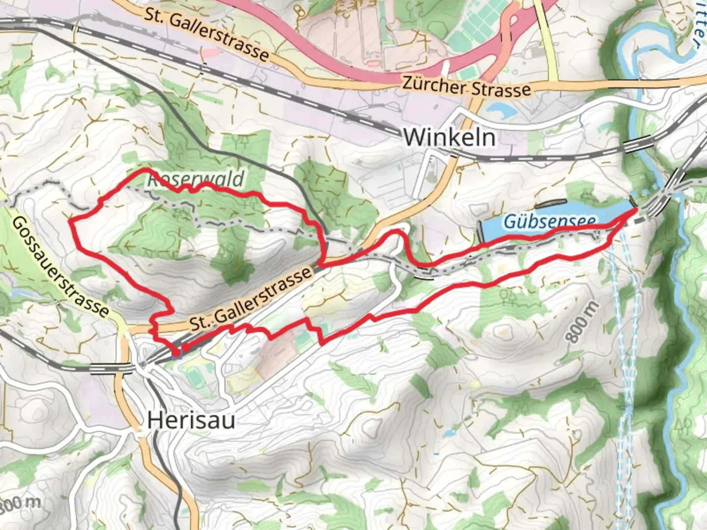 An image depicting the trail Herisau to Lake Gübsensee Loop and its surrounding area.