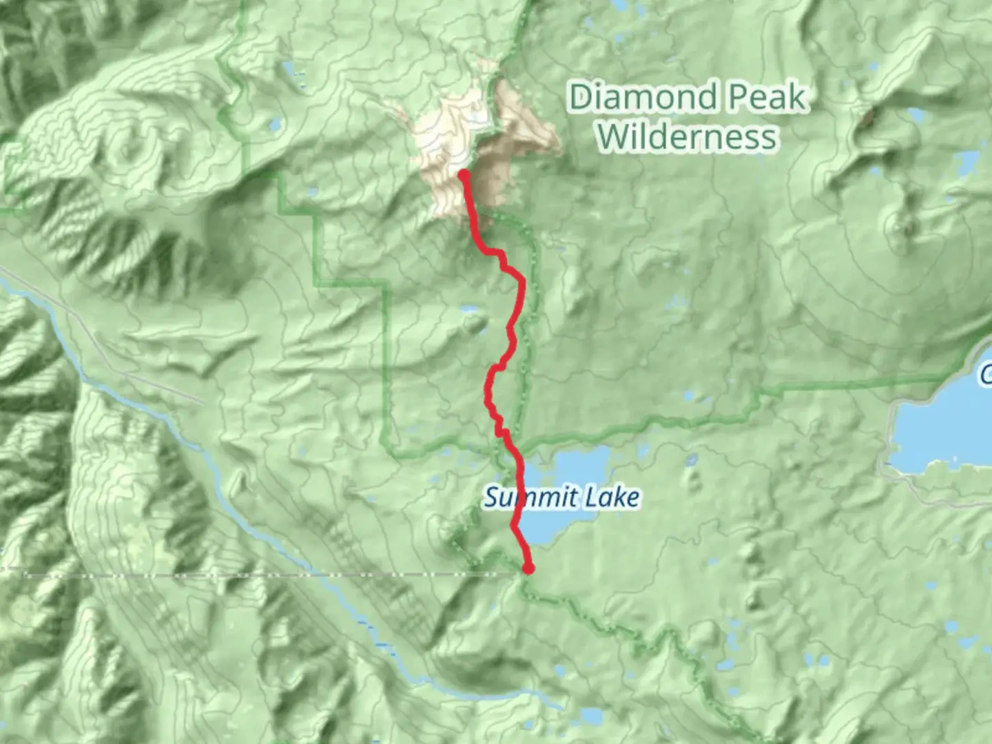 An image depicting the trail Diamond Peak via Summit Lake and its surrounding area.