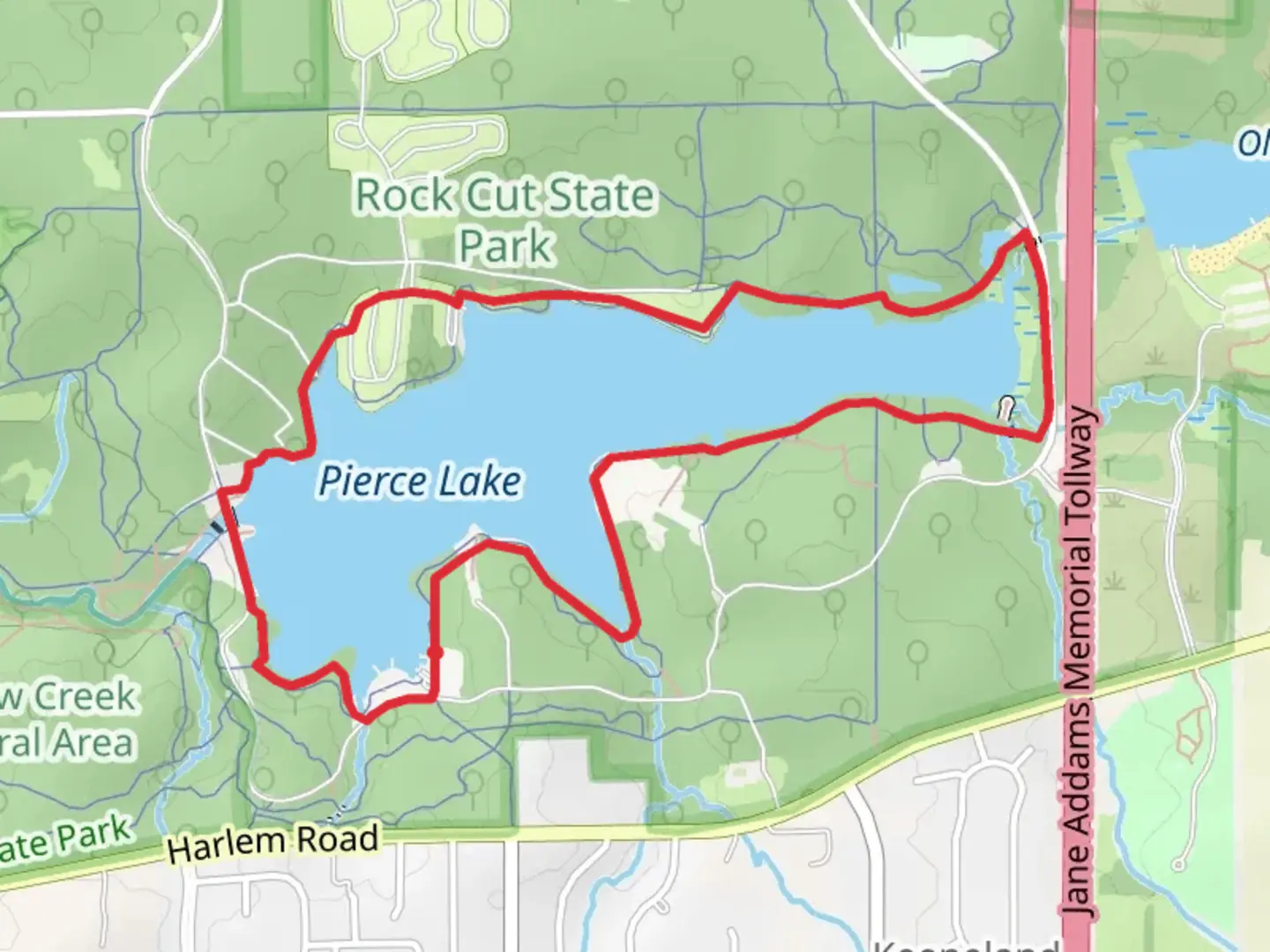 An image depicting the trail Pierce Lake Loop and its surrounding area.