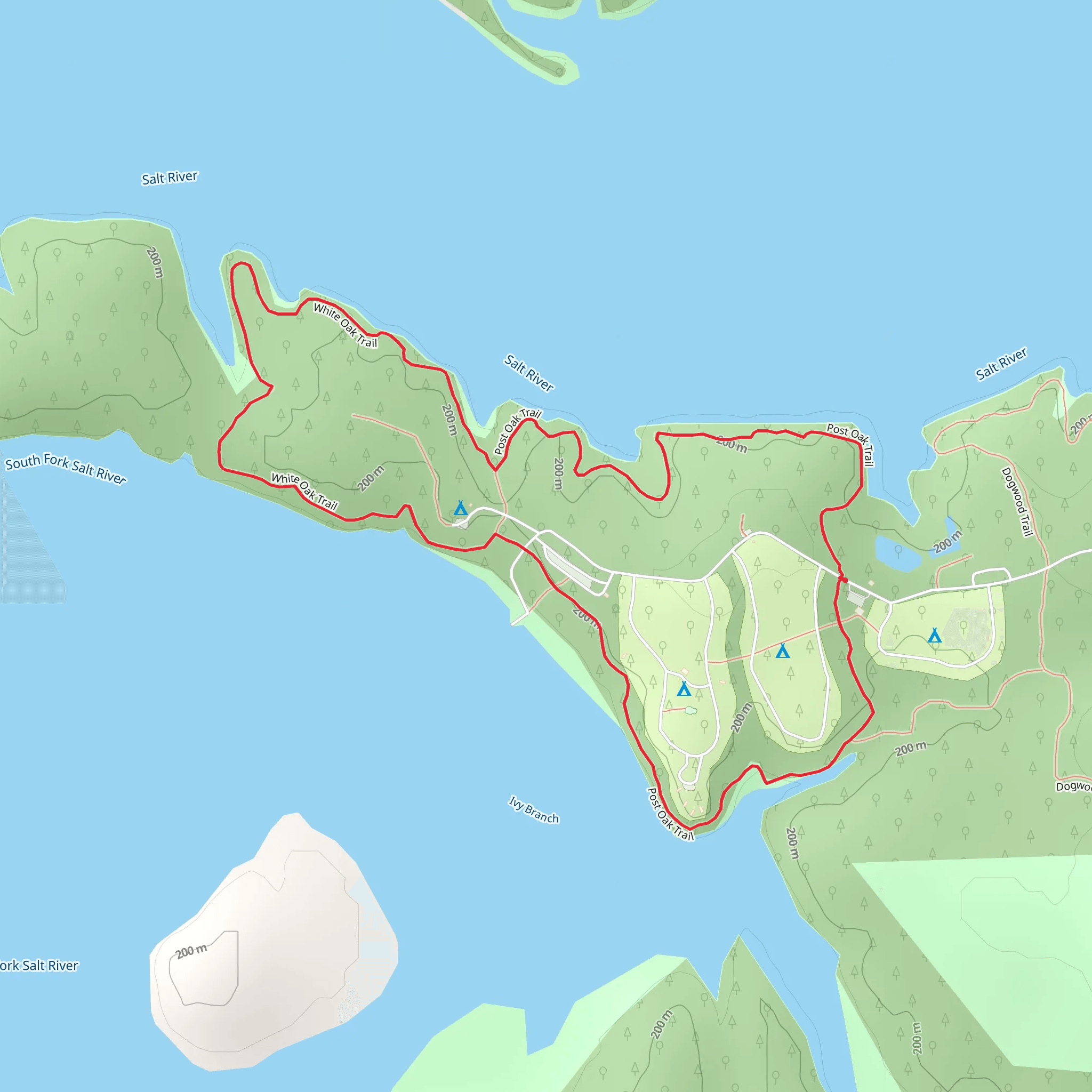 Post Oak Trail and White Oak Loop Trail mobile static map