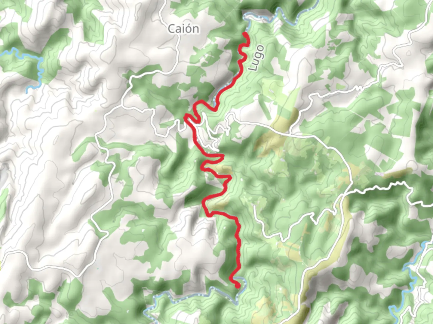 An image depicting the trail Ruta Ribeira do Bispo - Miradoiro de Augas Caidas PR G 204 and its surrounding area.