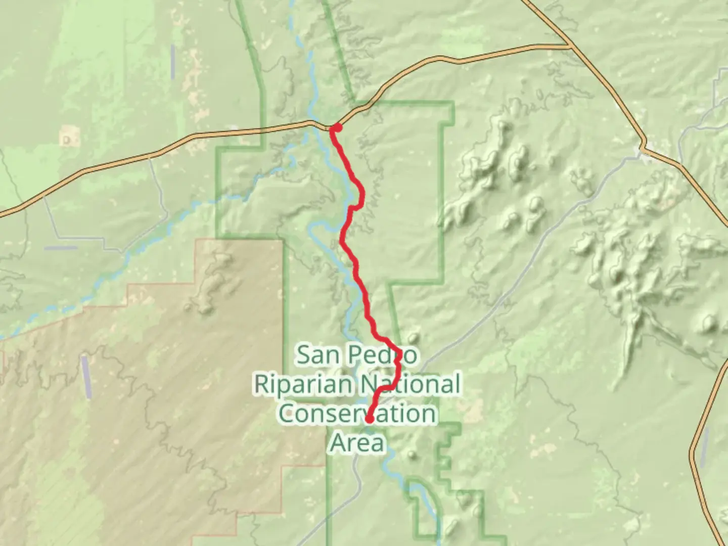 An image depicting the trail San Pedro Trail from Walnut Gulch and its surrounding area.