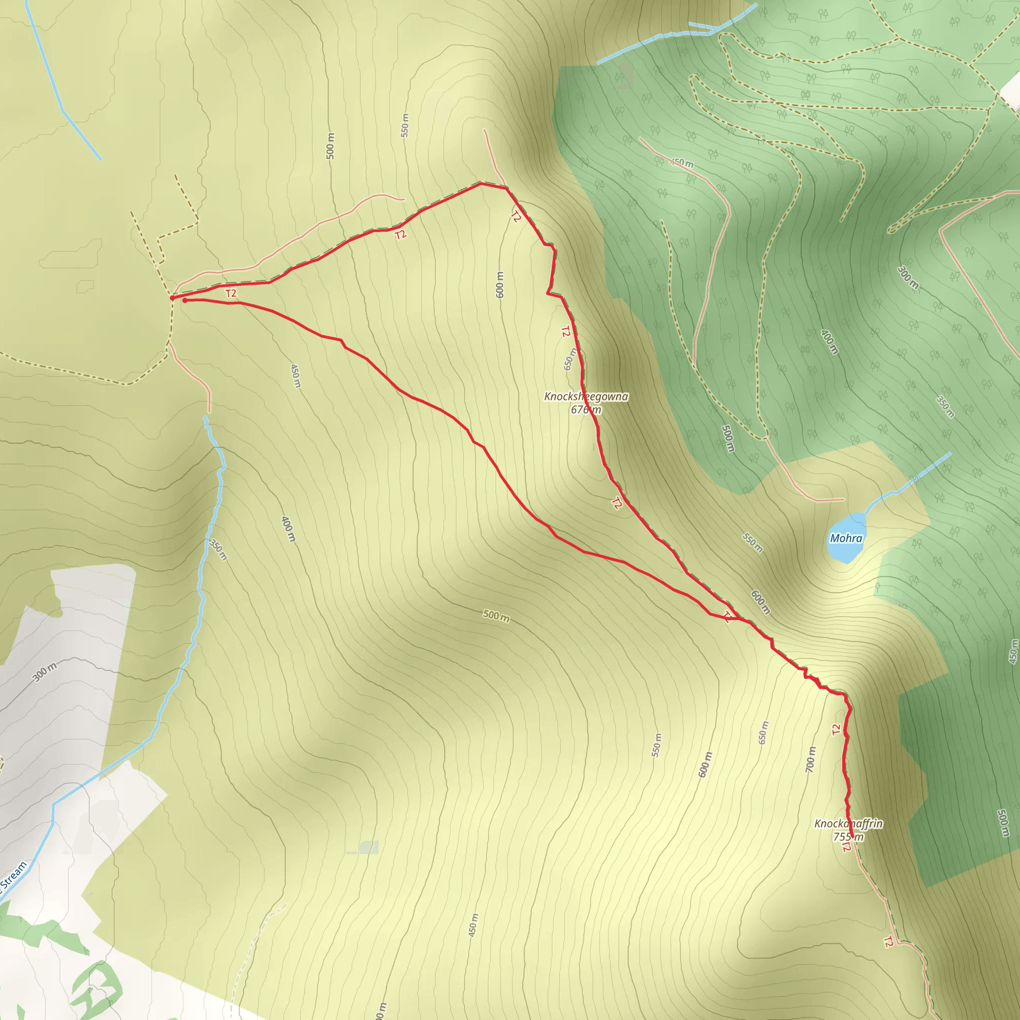 Knocksheegowna via Knockanaffrin Ridge mobile static map