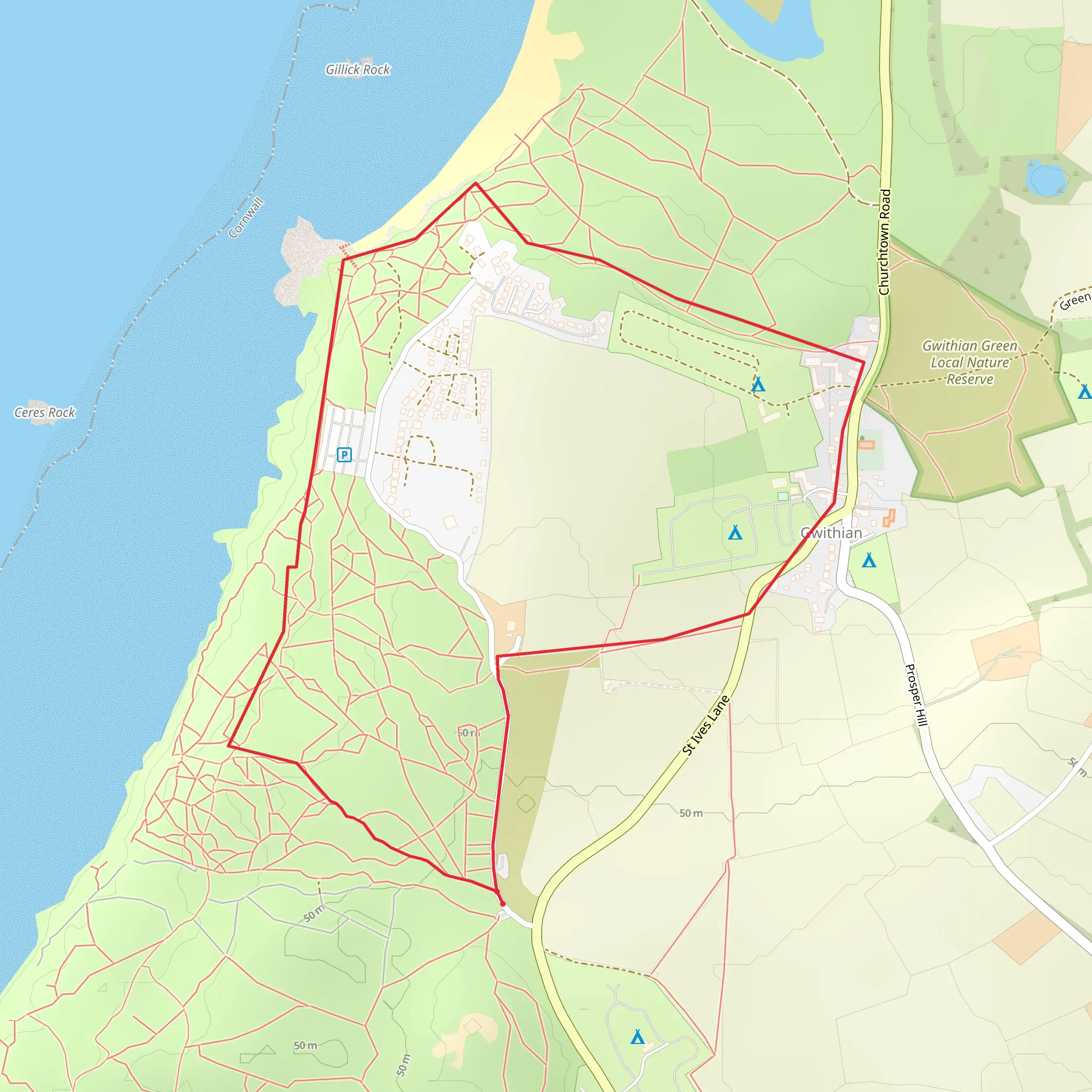 Upton Towans and Gwithian Walk mobile static map