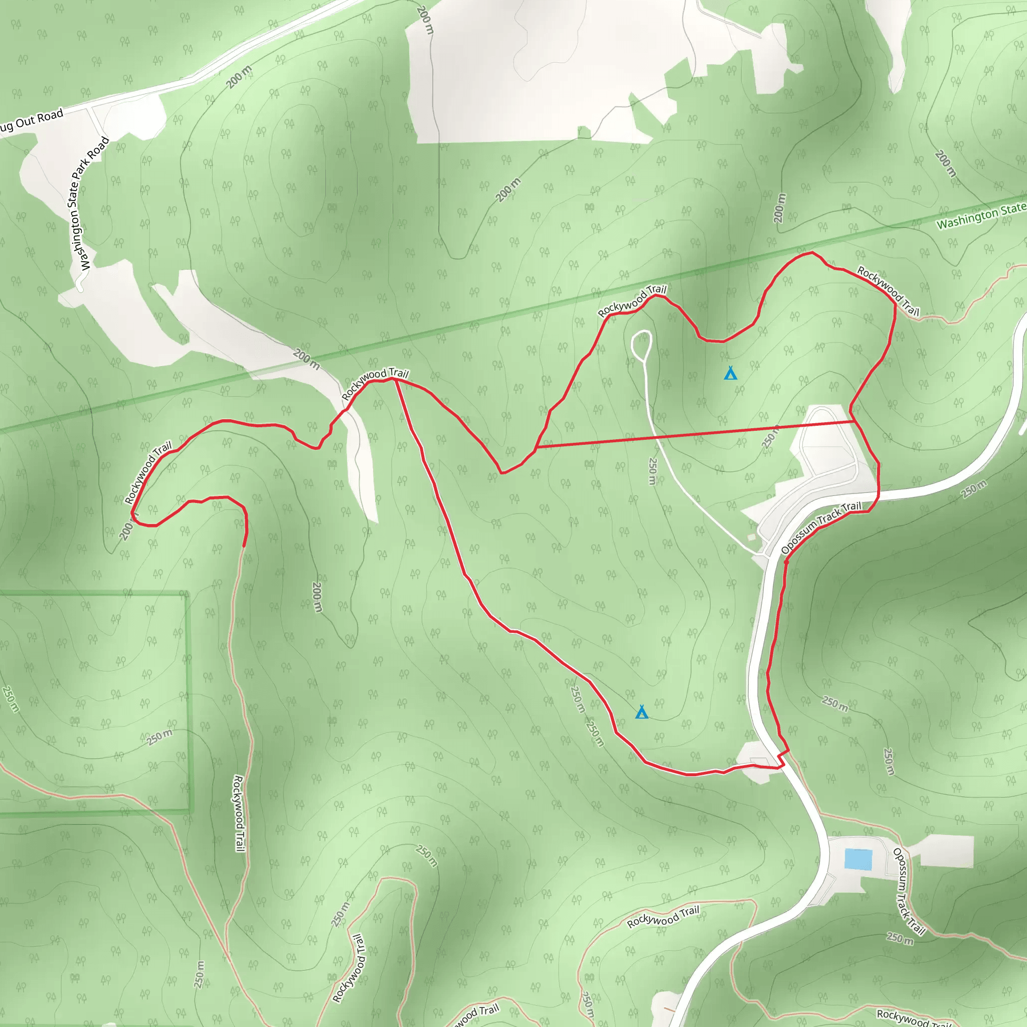 Opossum Track and Rockywood Loop Trail mobile static map