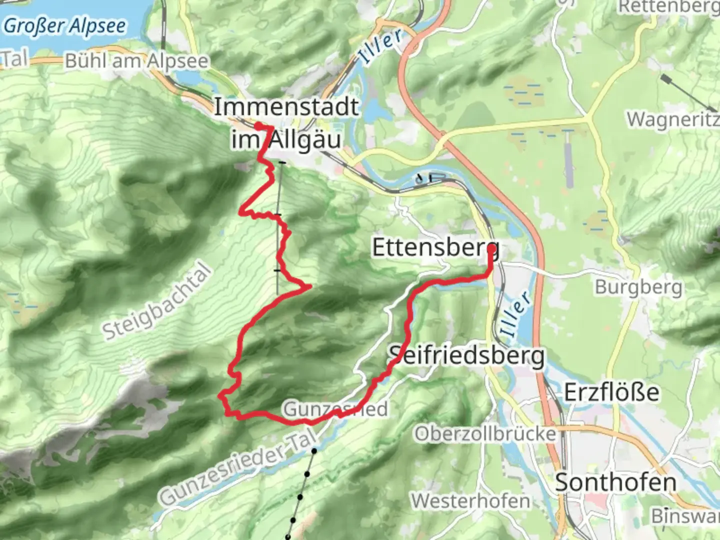 An image depicting the trail Immenstadt to Blaichach Walk via Barenkopf and its surrounding area.