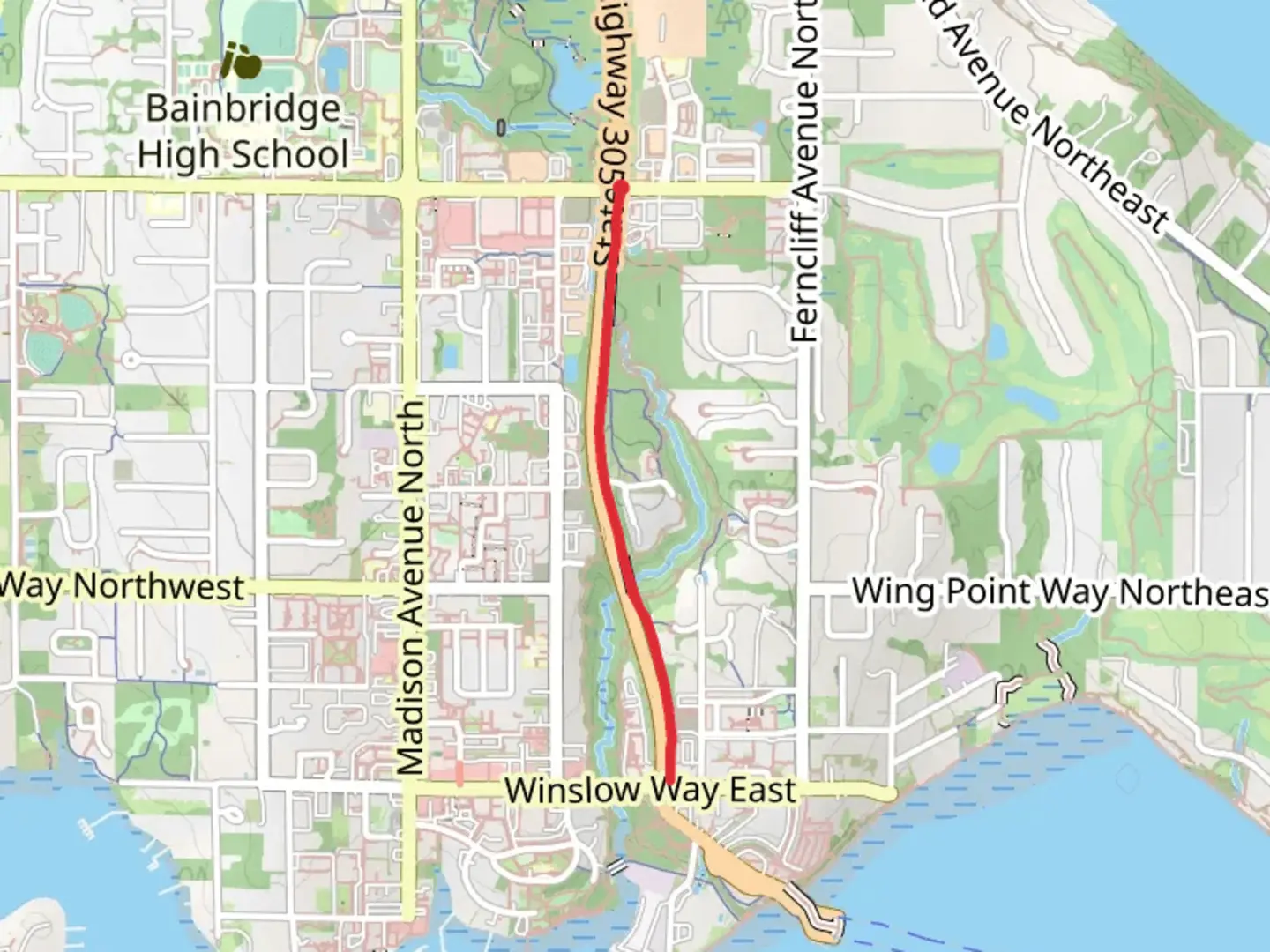 An image depicting the trail Sound to Olympics Trail - High School Road Northeast and its surrounding area.