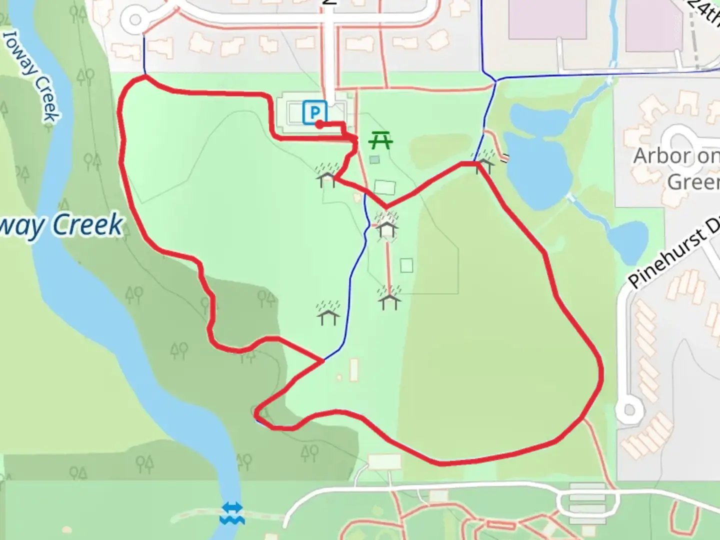 An image depicting the trail Moore Memorial Park and its surrounding area.