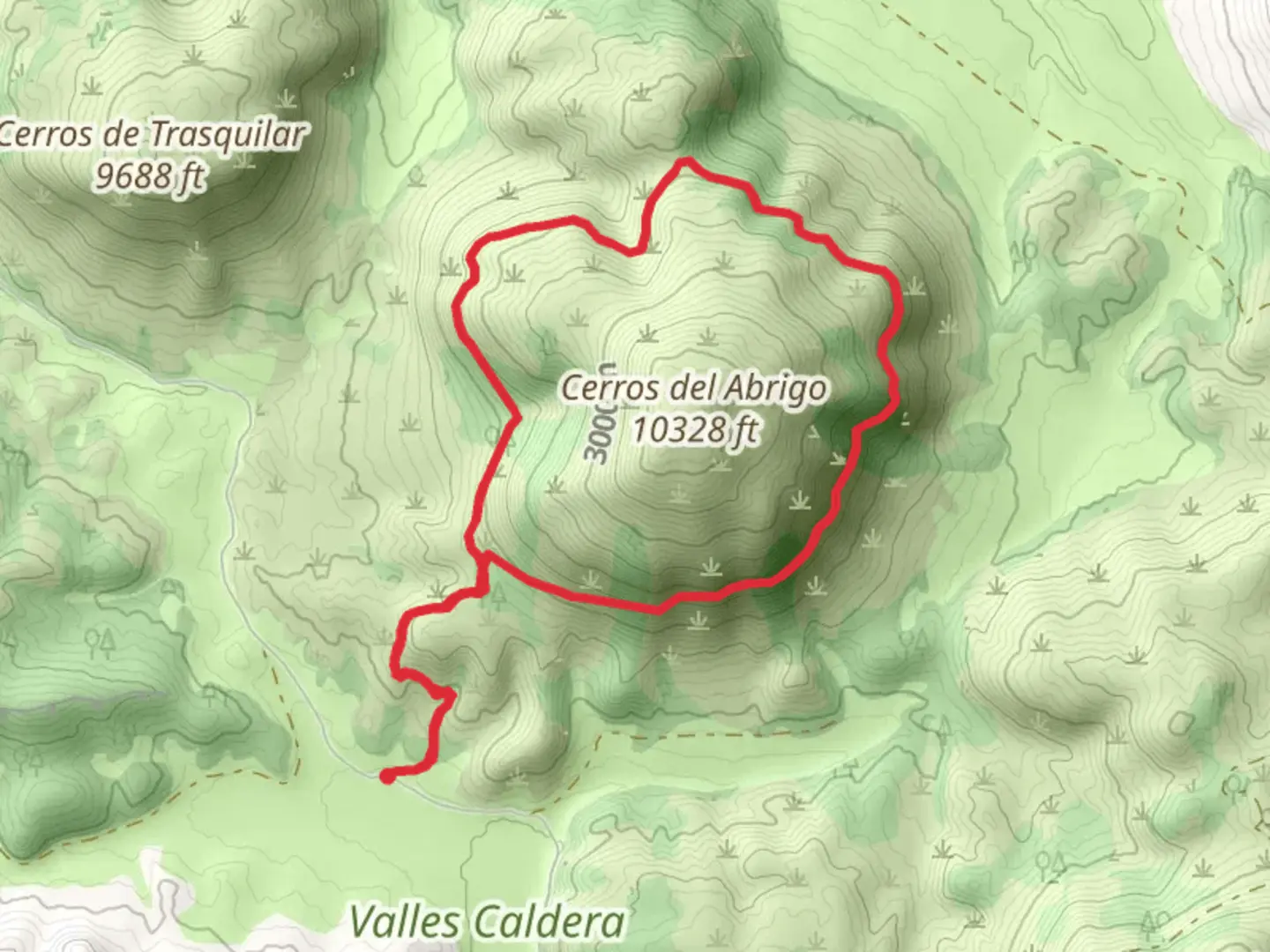 An image depicting the trail Cerros del Abrigo Loop and its surrounding area.