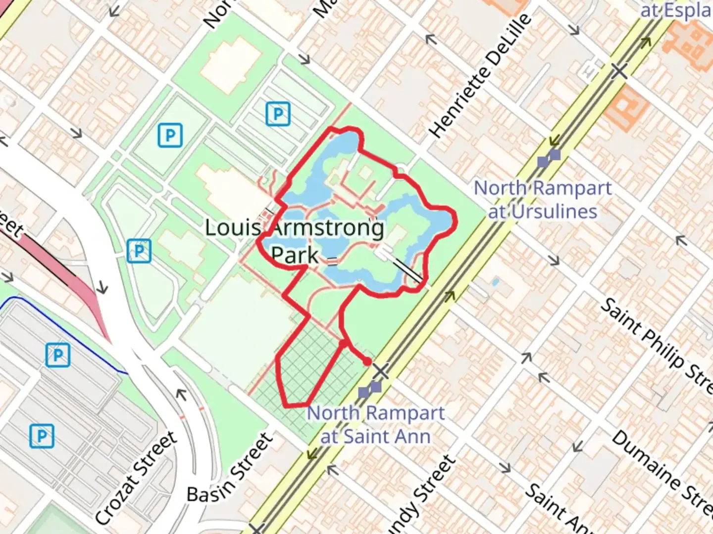 An image depicting the trail Louis Armstrong Park Loop and its surrounding area.