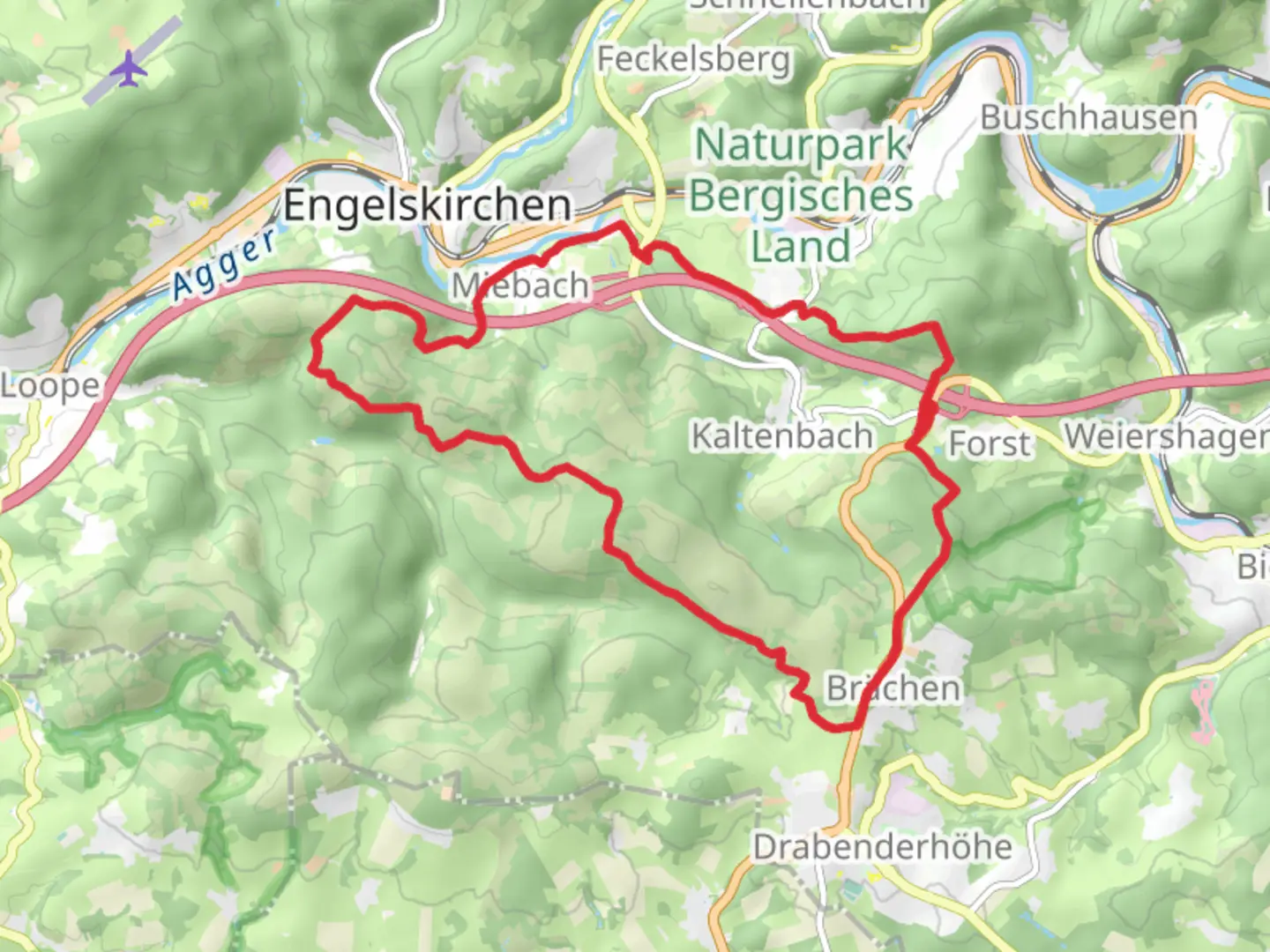 An image depicting the trail Hohe Warte, Hundskopf and Buschardt Loop and its surrounding area.
