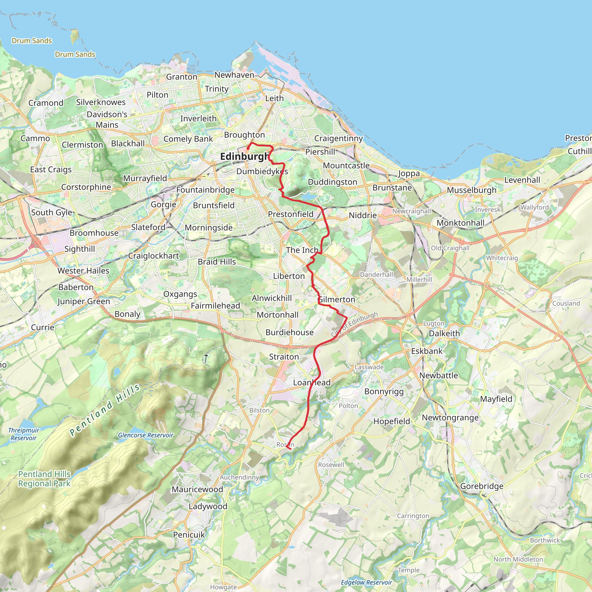 Edinburgh to Rosslyn Chapel Walk mobile static map