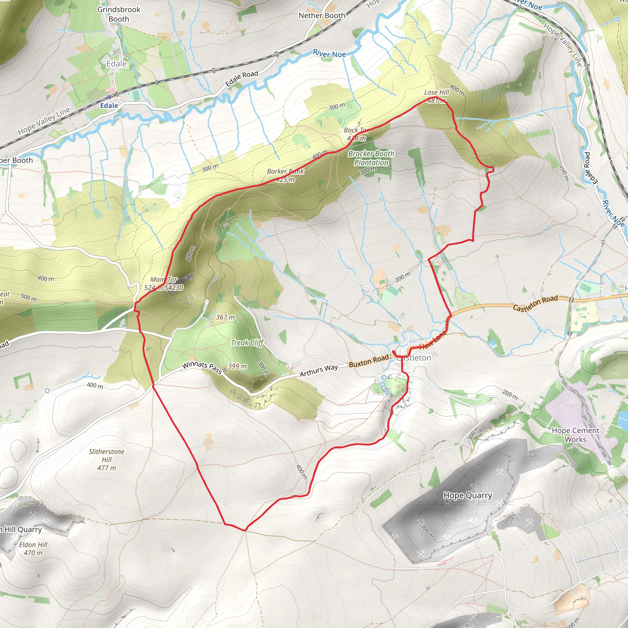 Mam Tor, Hollins Cross and Lose Hill Loop from Castleton mobile static map