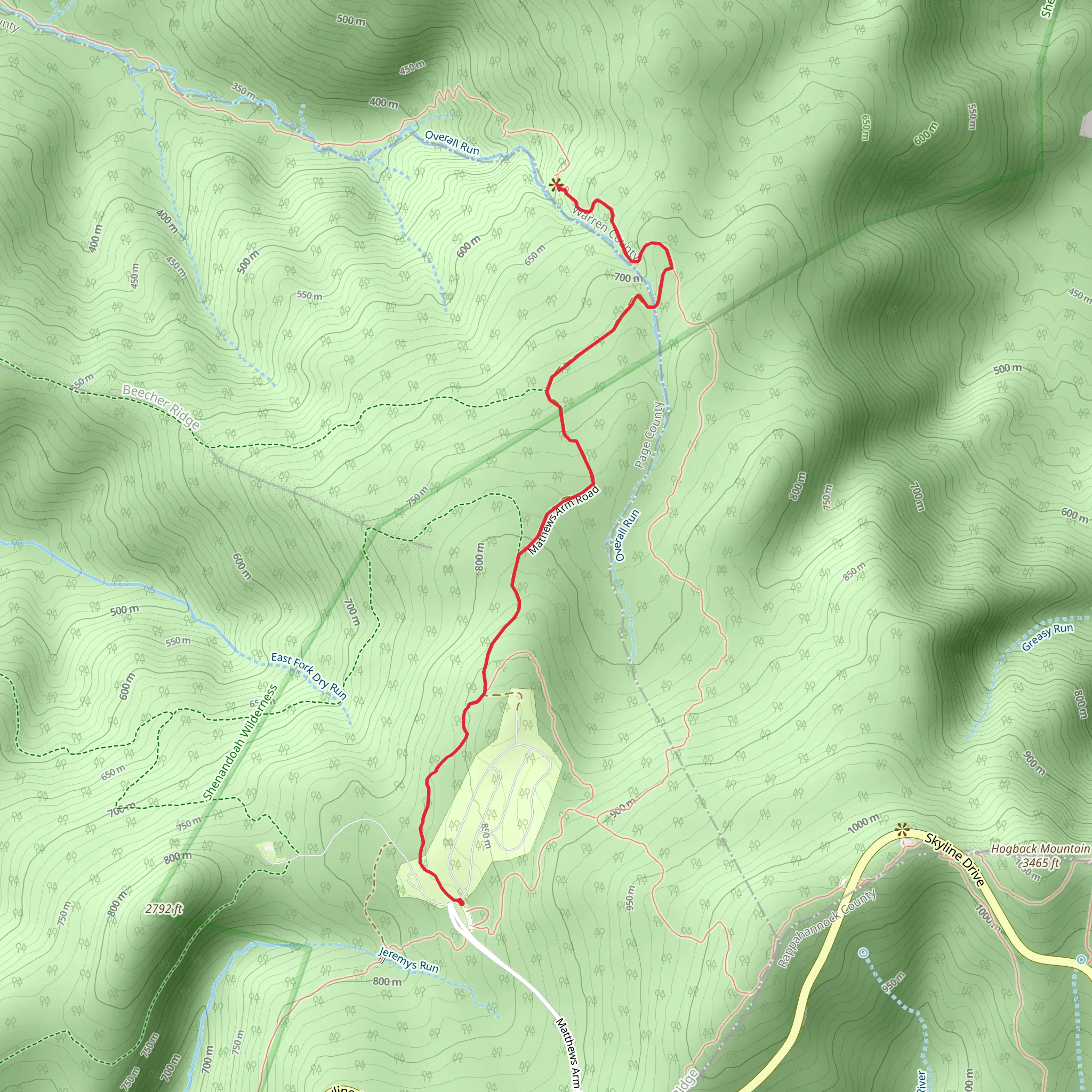 Upper Overall Run Falls via Traces Trail mobile static map