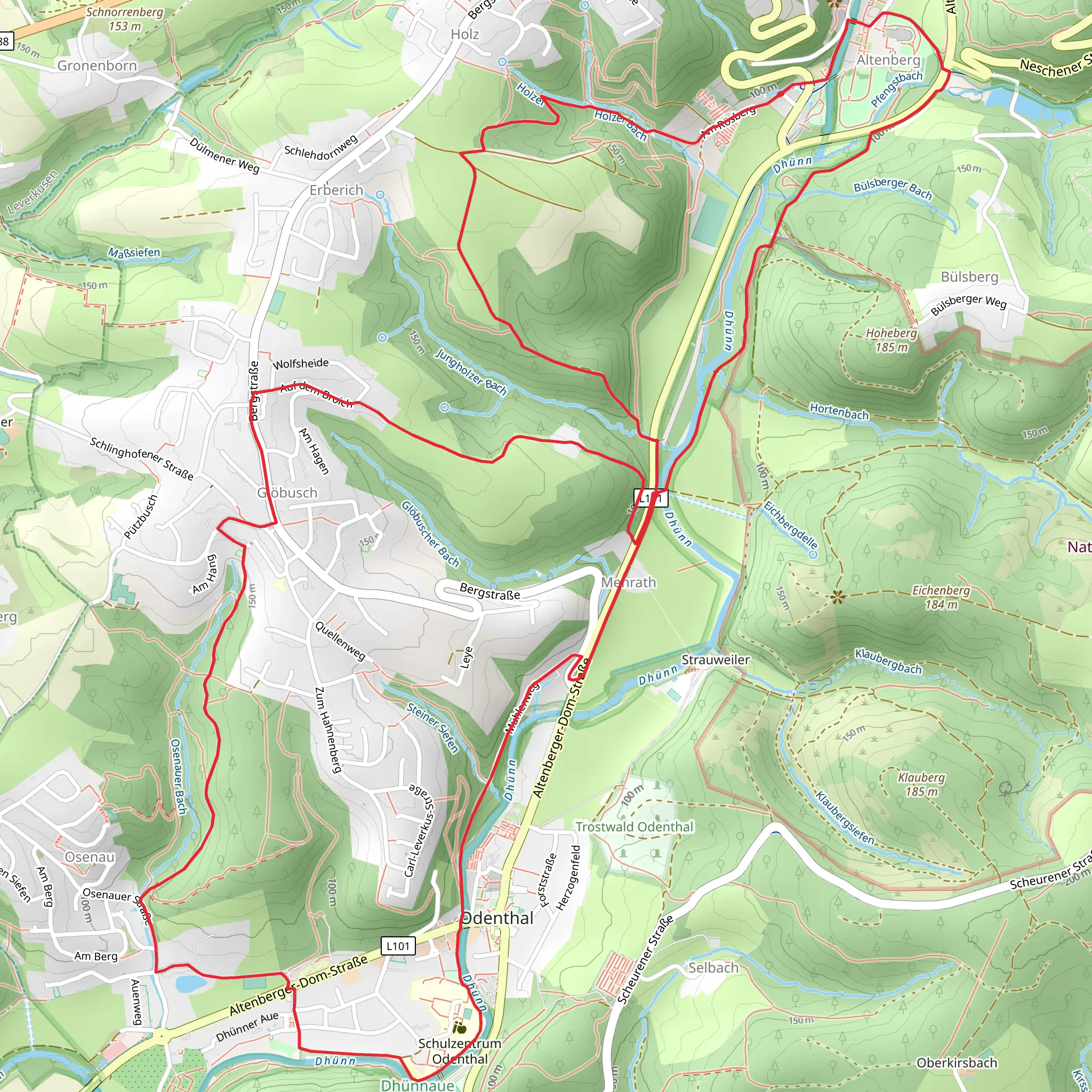 Dhuenn via Altenberg Rundweg and Denkmalroute mobile static map