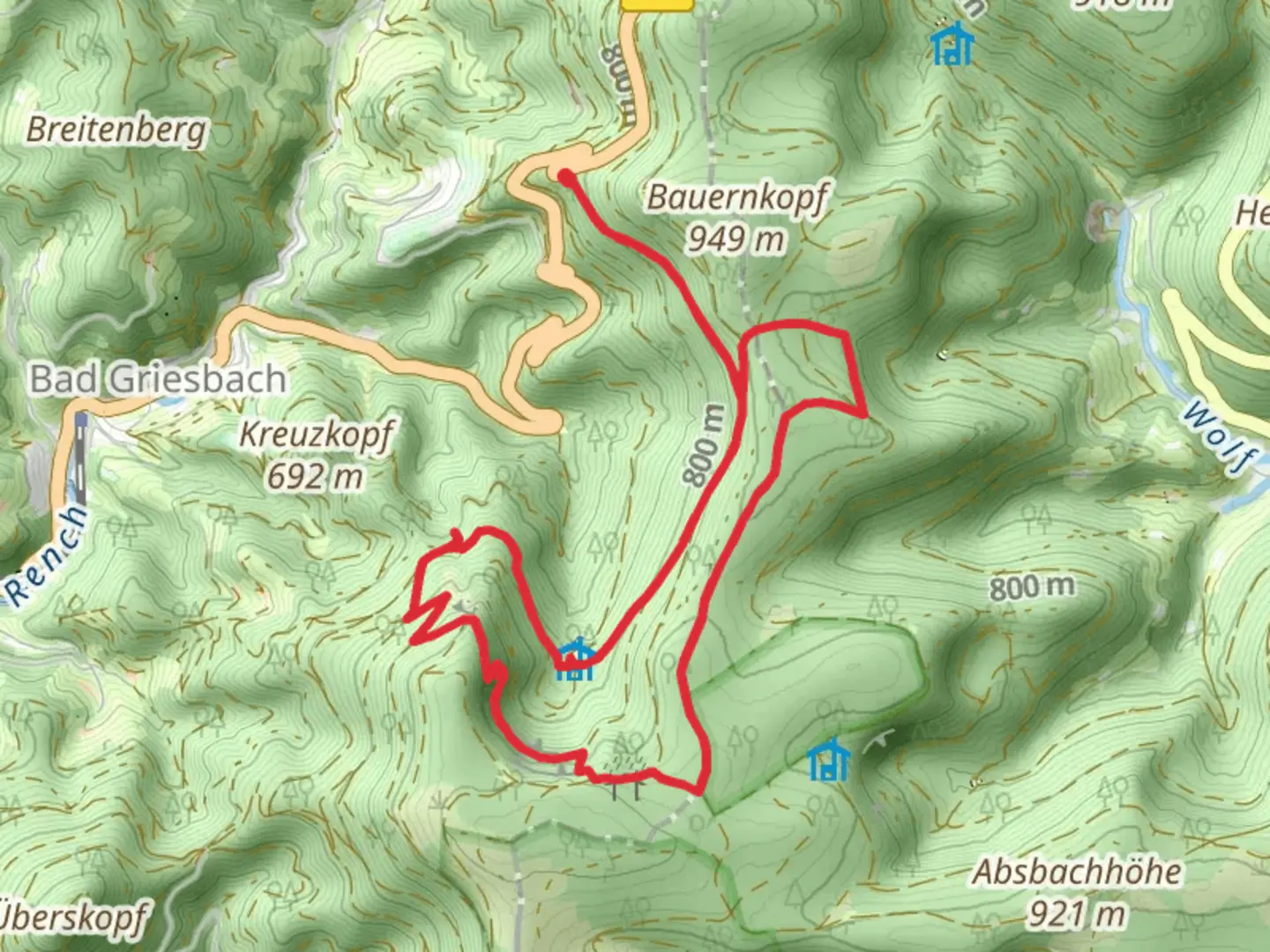 An image depicting the trail Seauer Hutte, Marienruhe, Teufelskanzel and Hildahutte Loop and its surrounding area.