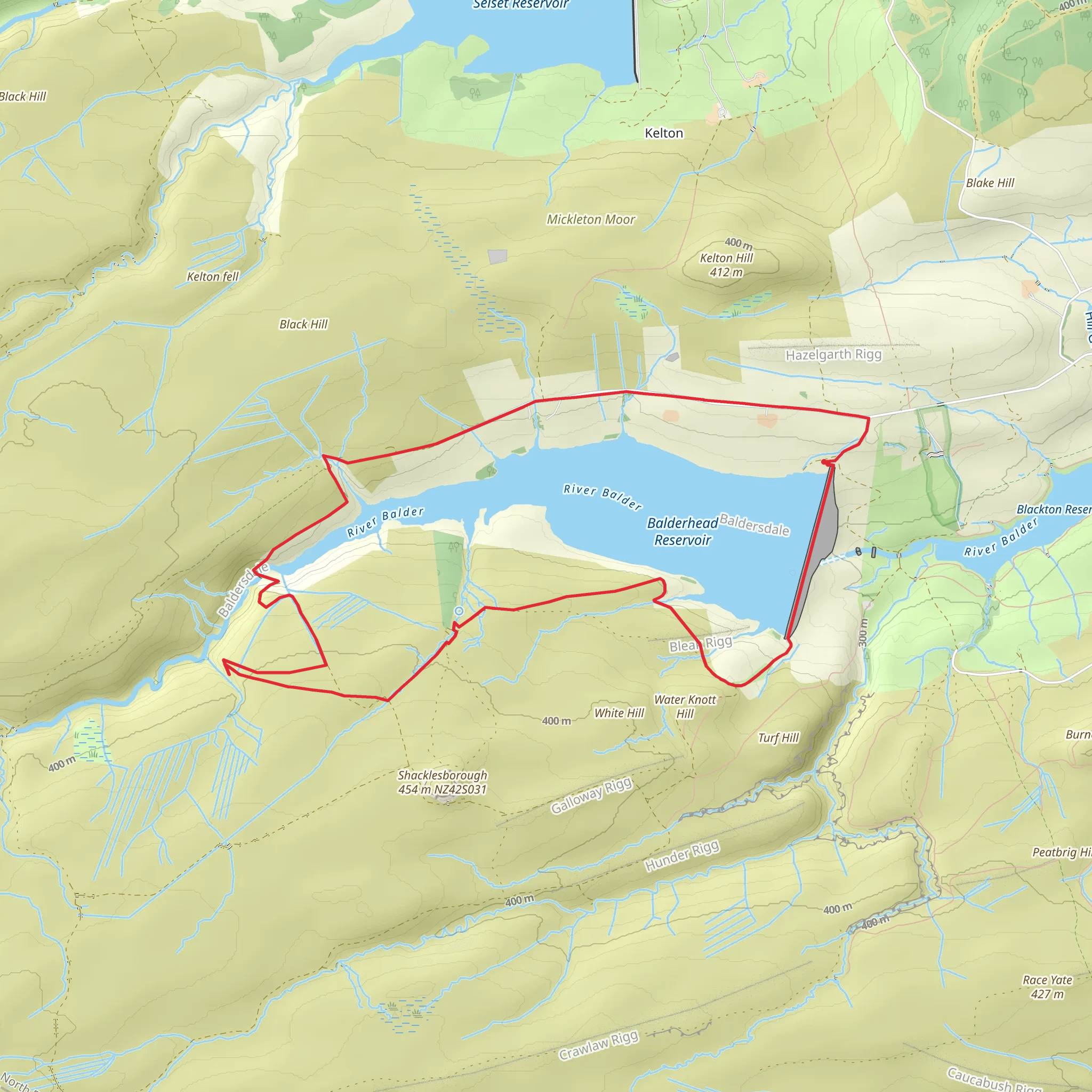 Balderhead Reservoir Waterfalls Circular Walk mobile static map
