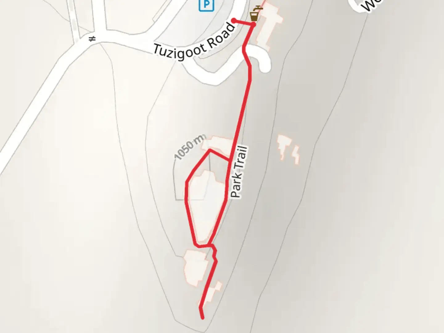 An image depicting the trail Park Trail Out and Back and its surrounding area.