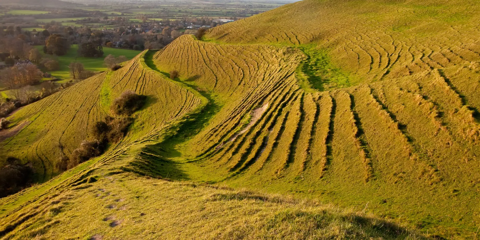 An image depicting the trail Hambledon Hill and Hod Hill from Shroton and its surrounding area.